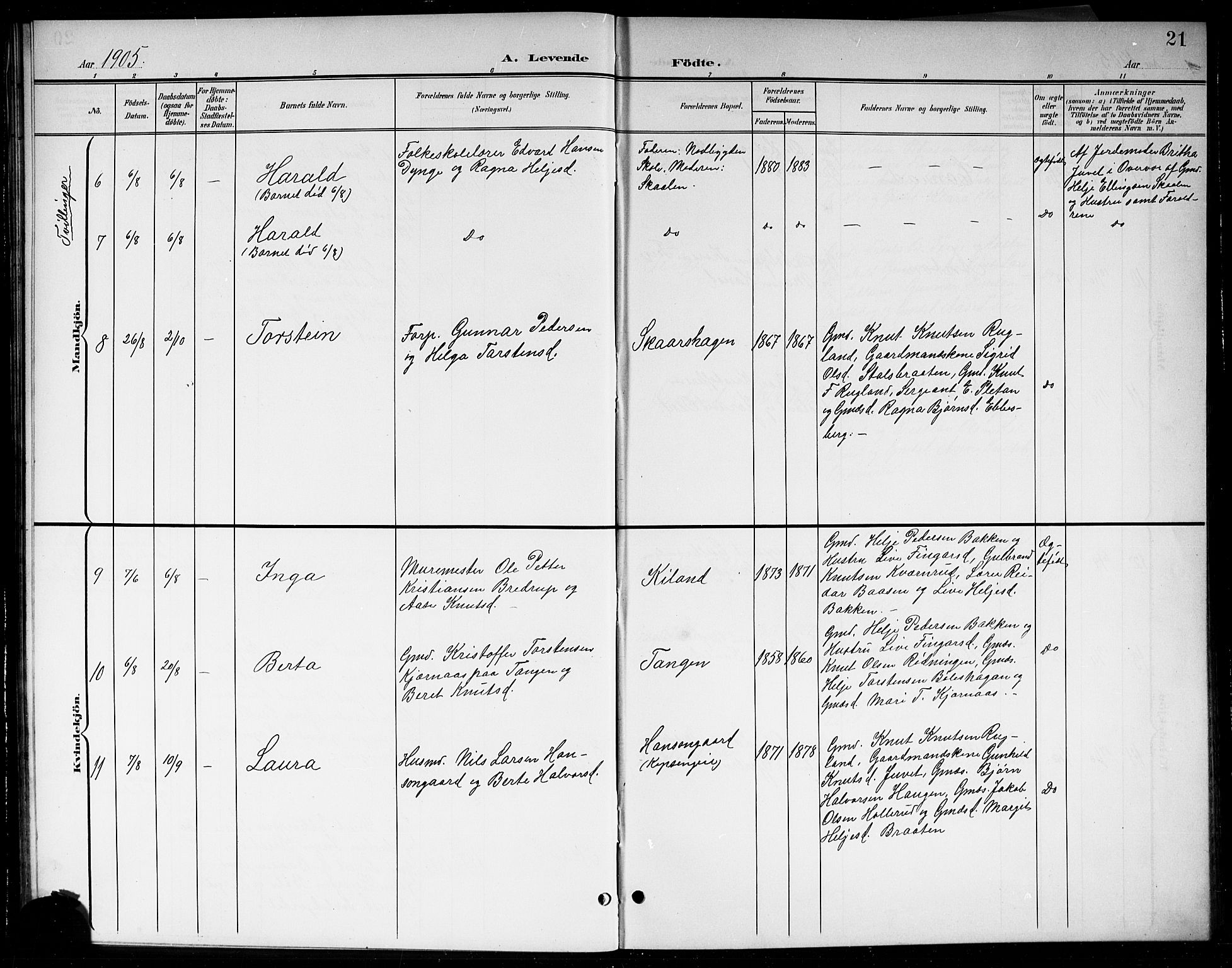 Sigdal kirkebøker, SAKO/A-245/G/Gb/L0003: Parish register (copy) no. II 3, 1901-1916, p. 21