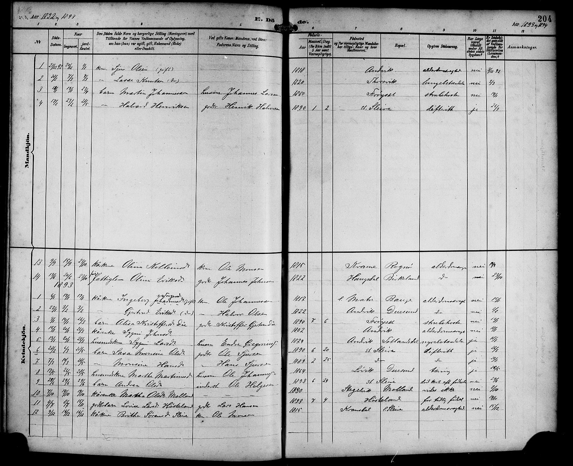 Masfjorden Sokneprestembete, AV/SAB-A-77001: Parish register (copy) no. B 1, 1892-1913, p. 204