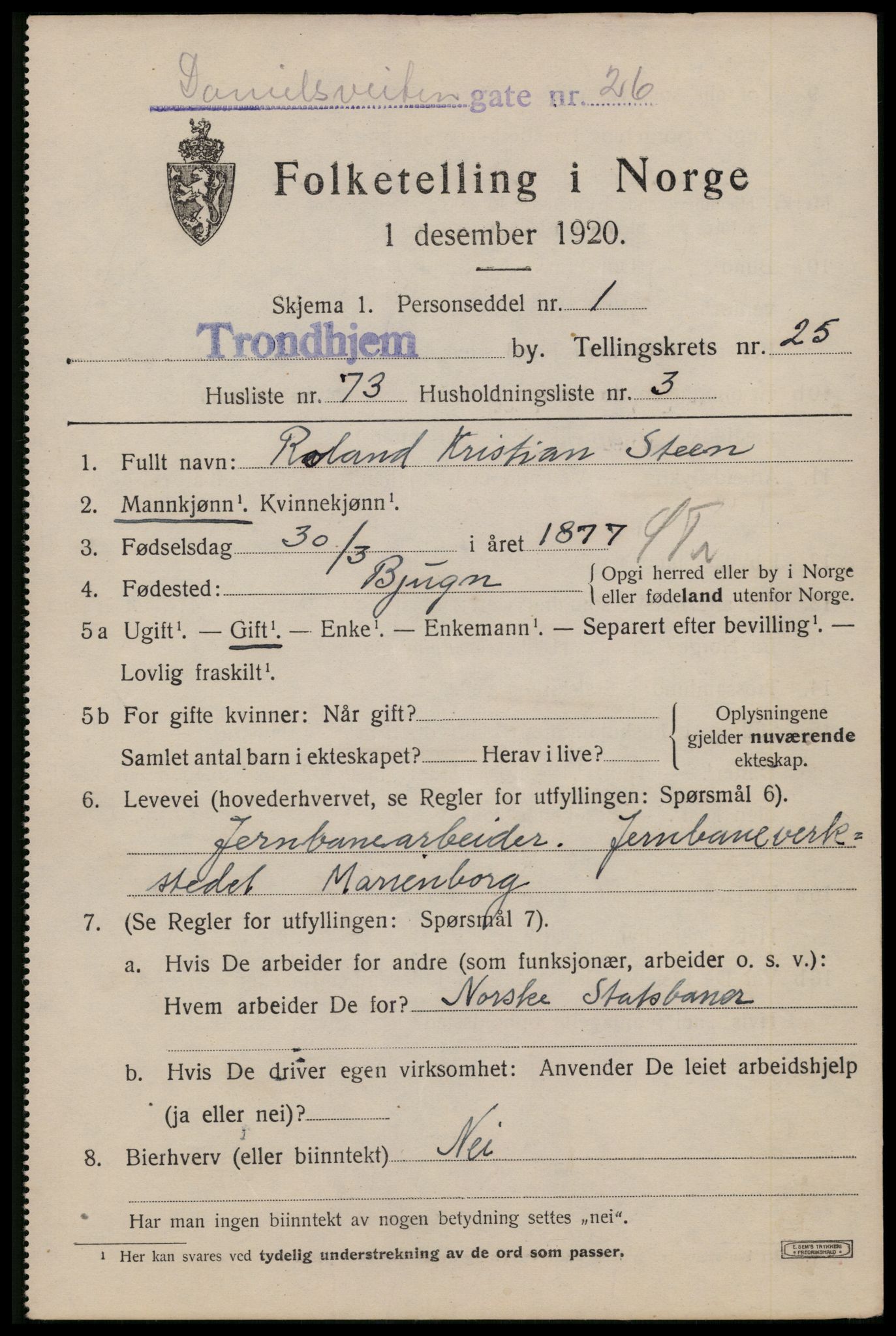 SAT, 1920 census for Trondheim, 1920, p. 68326