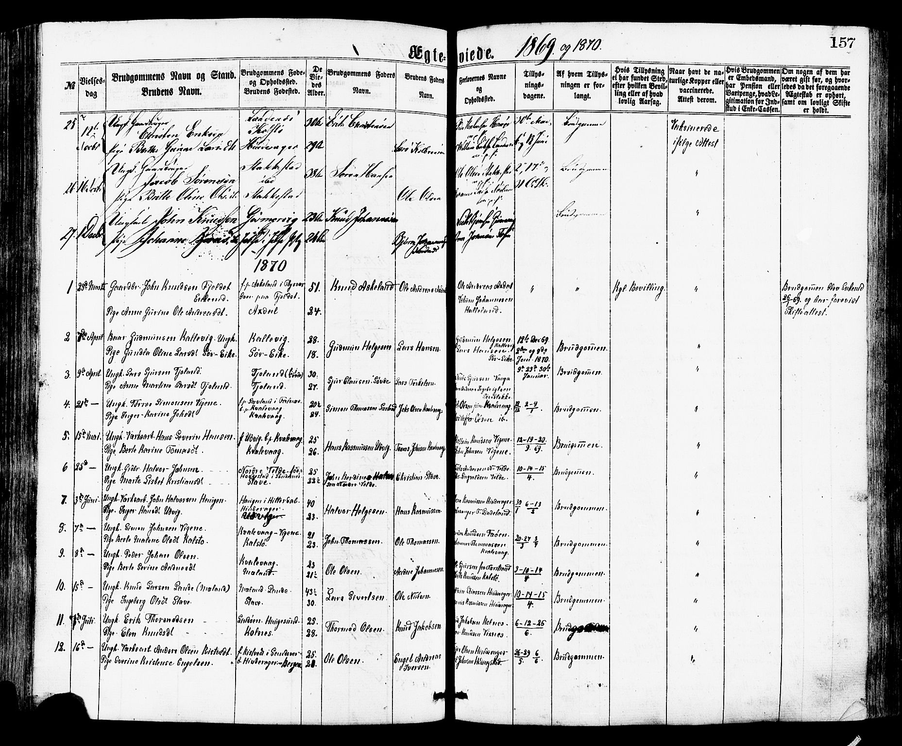 Avaldsnes sokneprestkontor, SAST/A -101851/H/Ha/Haa/L0012: Parish register (official) no. A 12, 1865-1880, p. 157