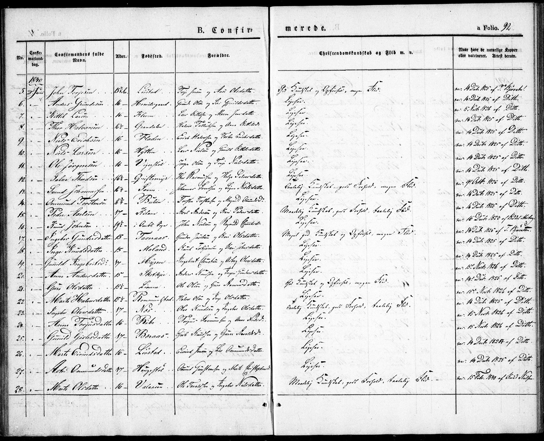Gjerstad sokneprestkontor, SAK/1111-0014/F/Fa/Fab/L0002: Parish register (official) no. A 2, 1835-1852, p. 92