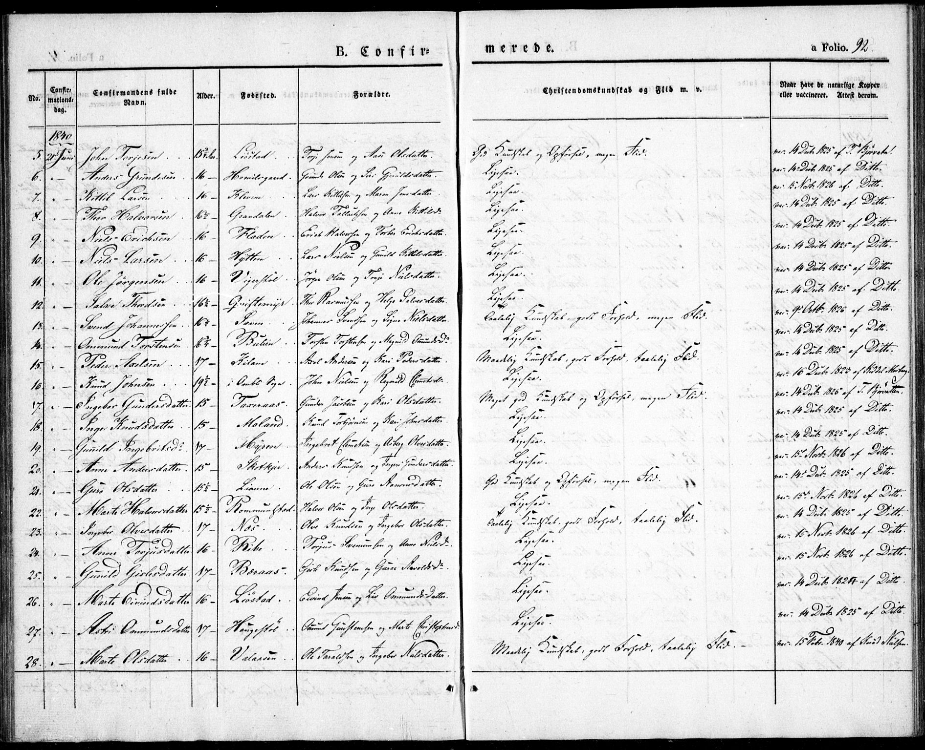 Gjerstad sokneprestkontor, AV/SAK-1111-0014/F/Fa/Fab/L0002: Parish register (official) no. A 2, 1835-1852, p. 92