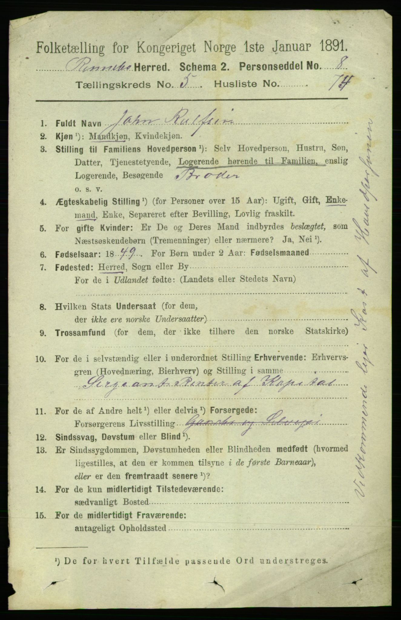 RA, 1891 census for 1635 Rennebu, 1891, p. 3036