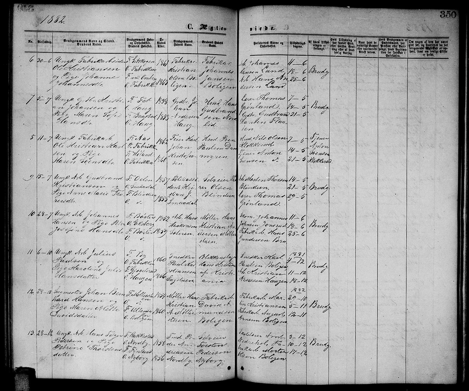 Enebakk prestekontor Kirkebøker, SAO/A-10171c/G/Ga/L0005: Parish register (copy) no. I 5, 1867-1888, p. 350