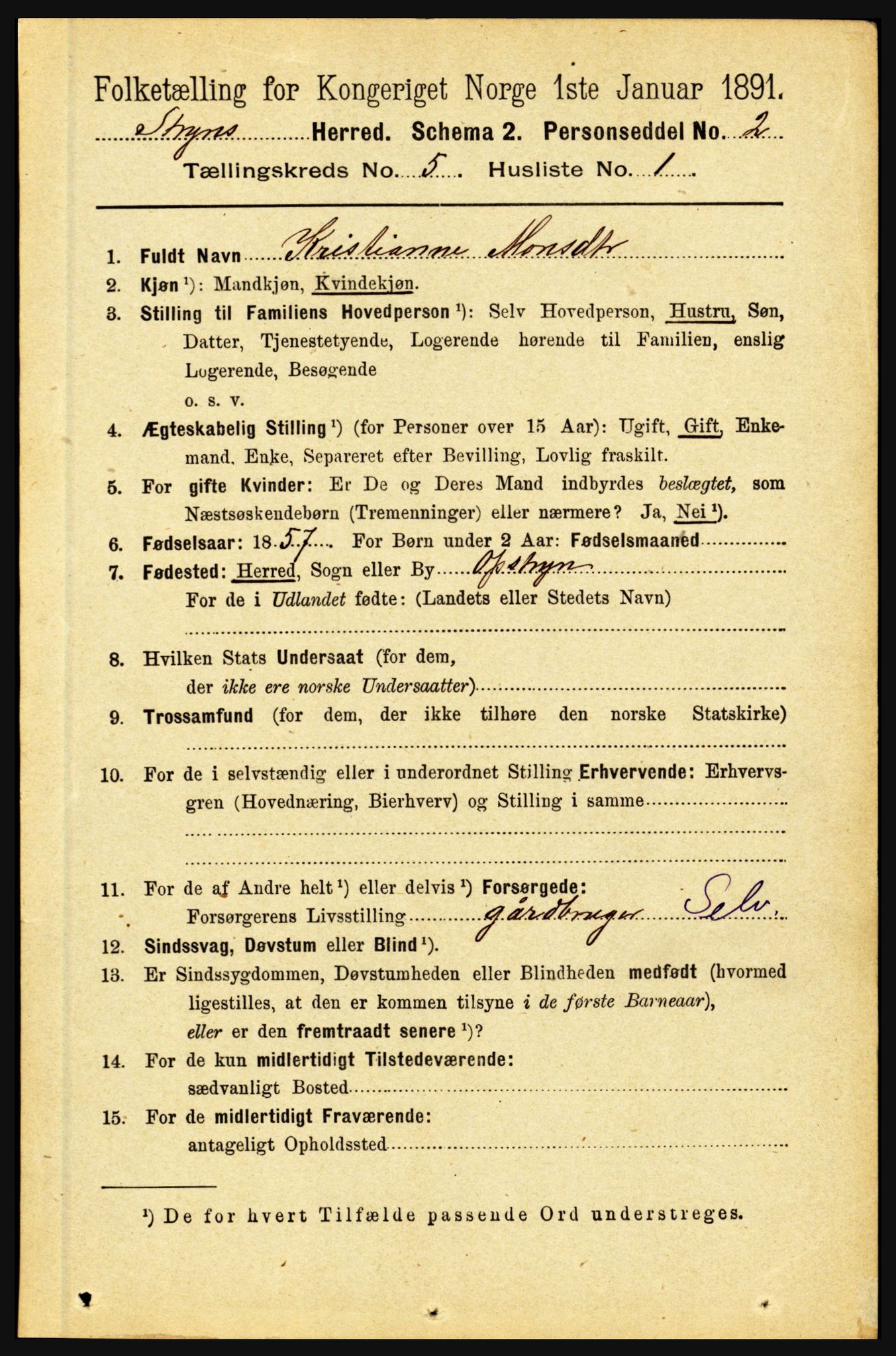 RA, 1891 census for 1448 Stryn, 1891, p. 2012
