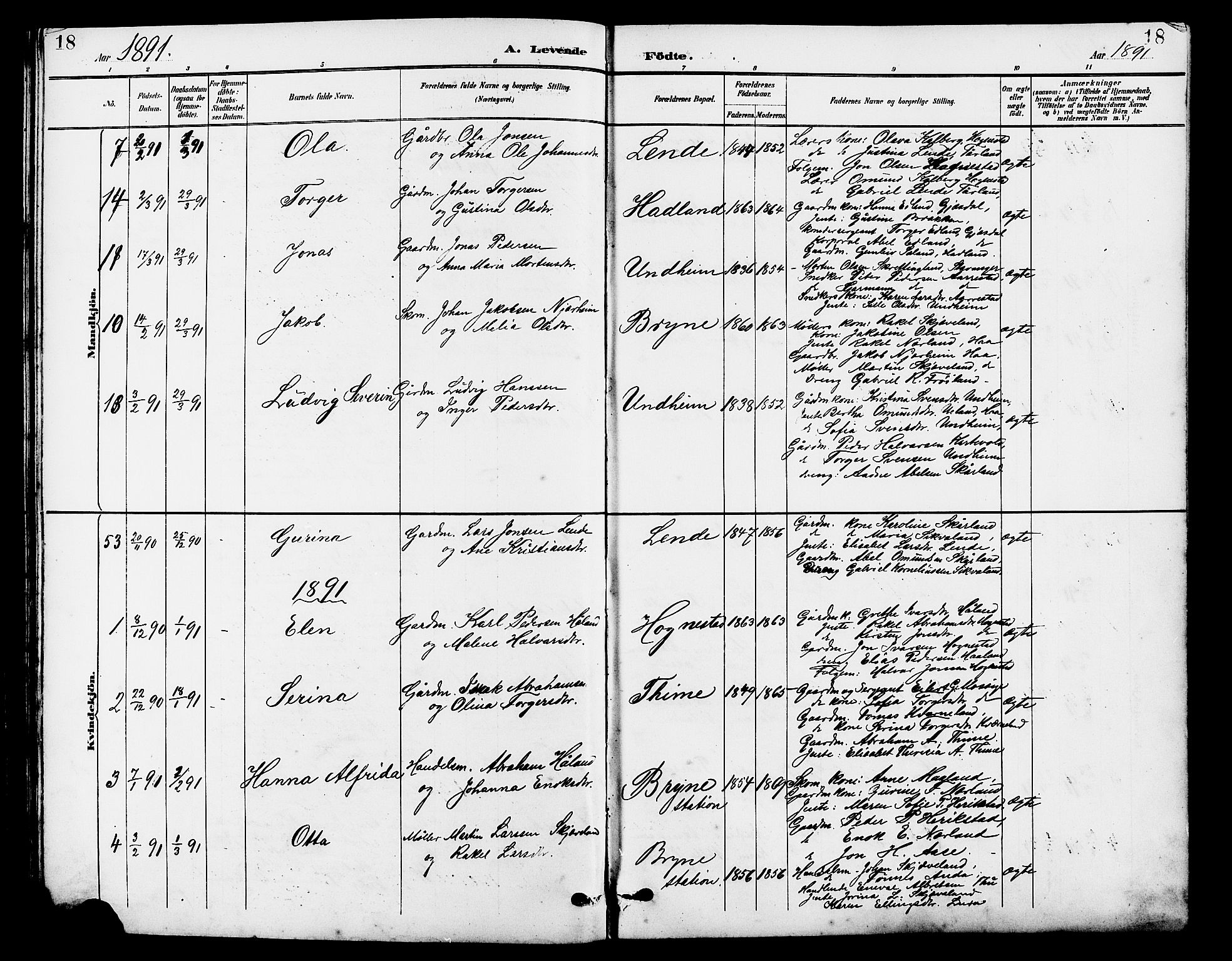 Lye sokneprestkontor, AV/SAST-A-101794/001/30BB/L0007: Parish register (copy) no. B 8, 1889-1909, p. 18
