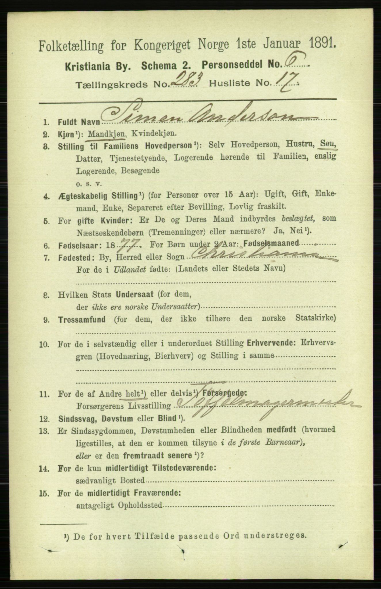 RA, 1891 census for 0301 Kristiania, 1891, p. 173264