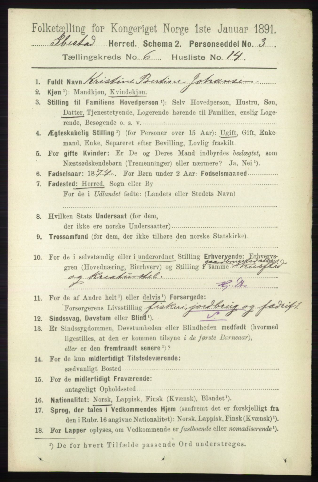 RA, 1891 census for 1917 Ibestad, 1891, p. 3651