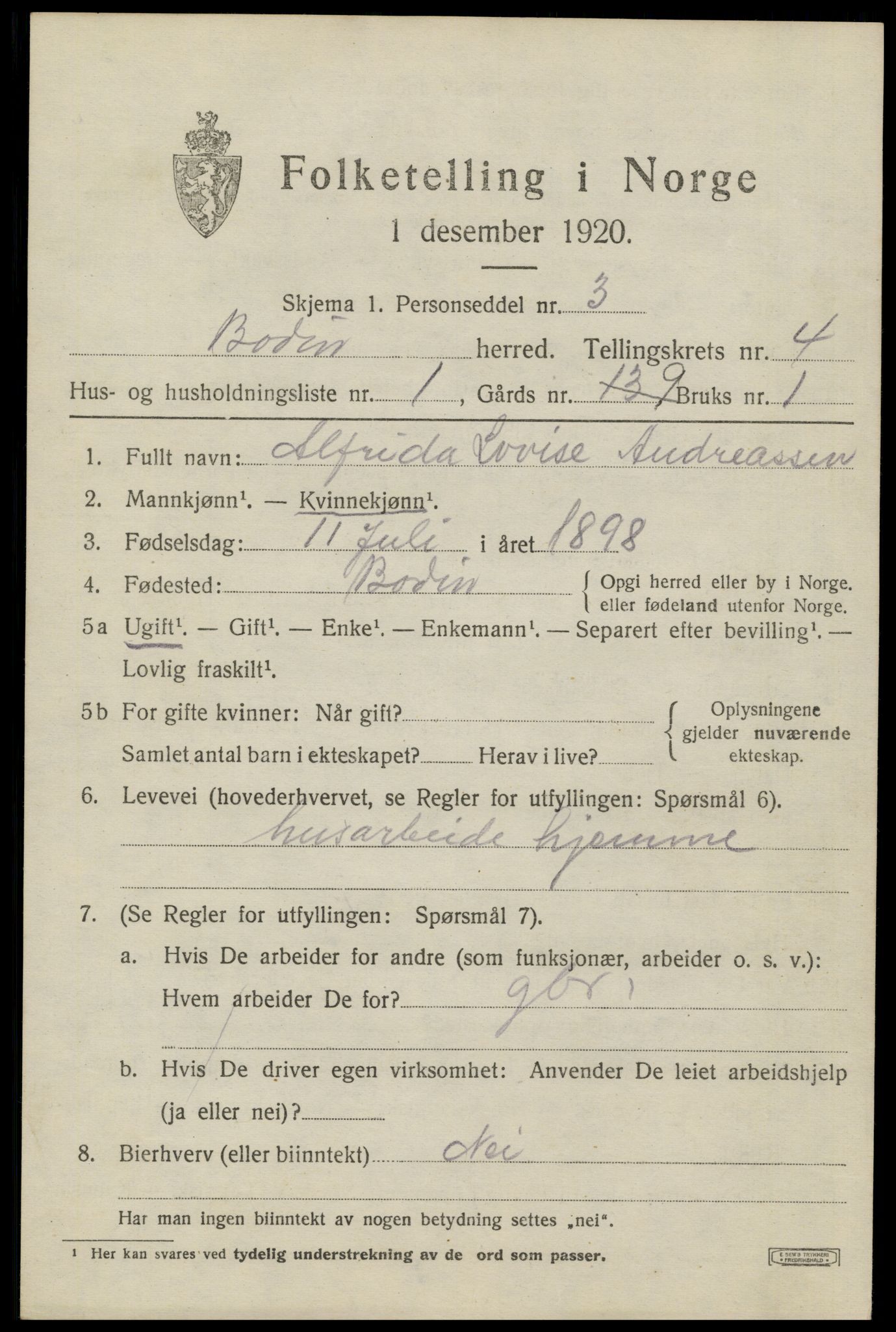 SAT, 1920 census for Bodin, 1920, p. 2690