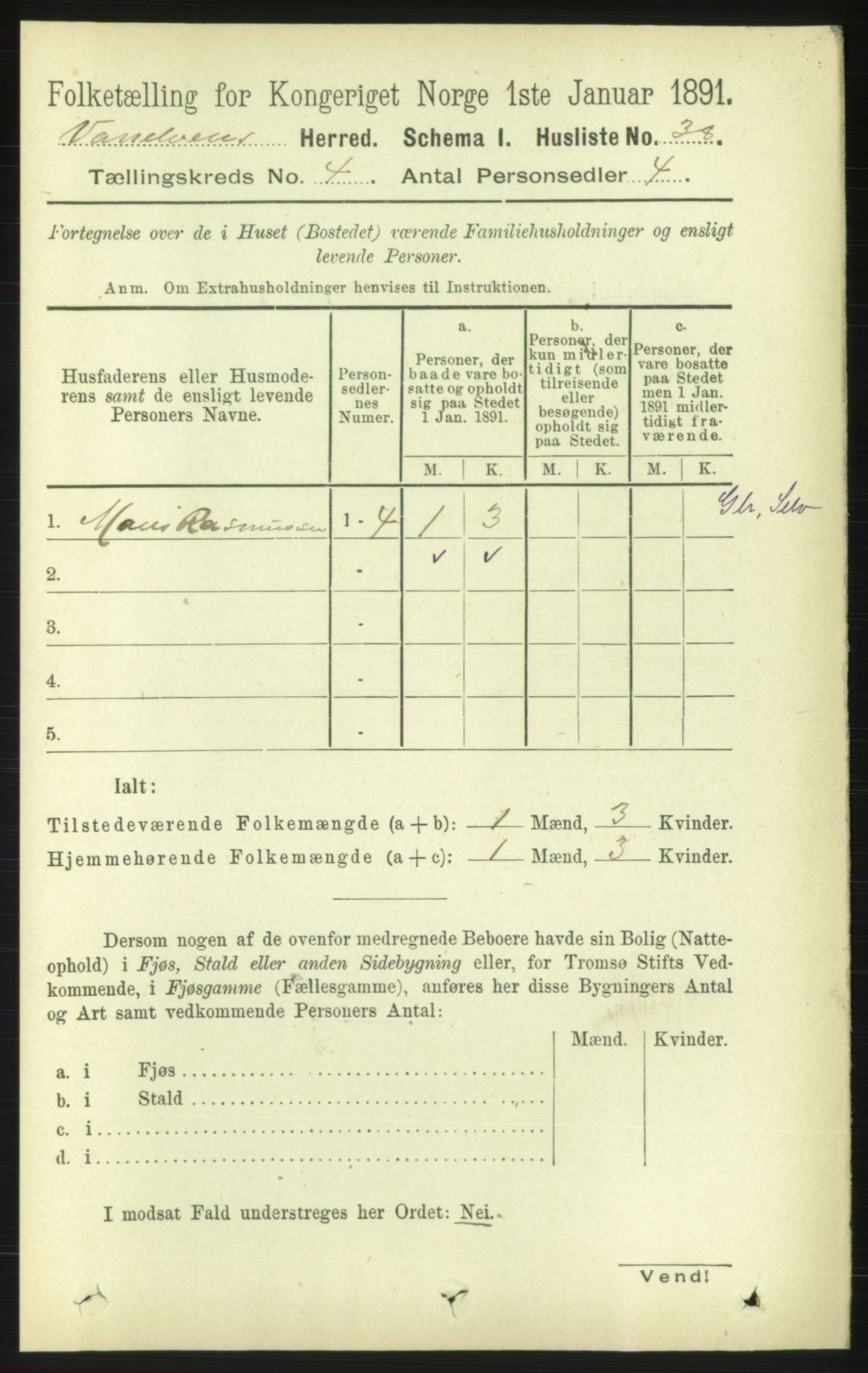 RA, 1891 census for 1511 Vanylven, 1891, p. 1800