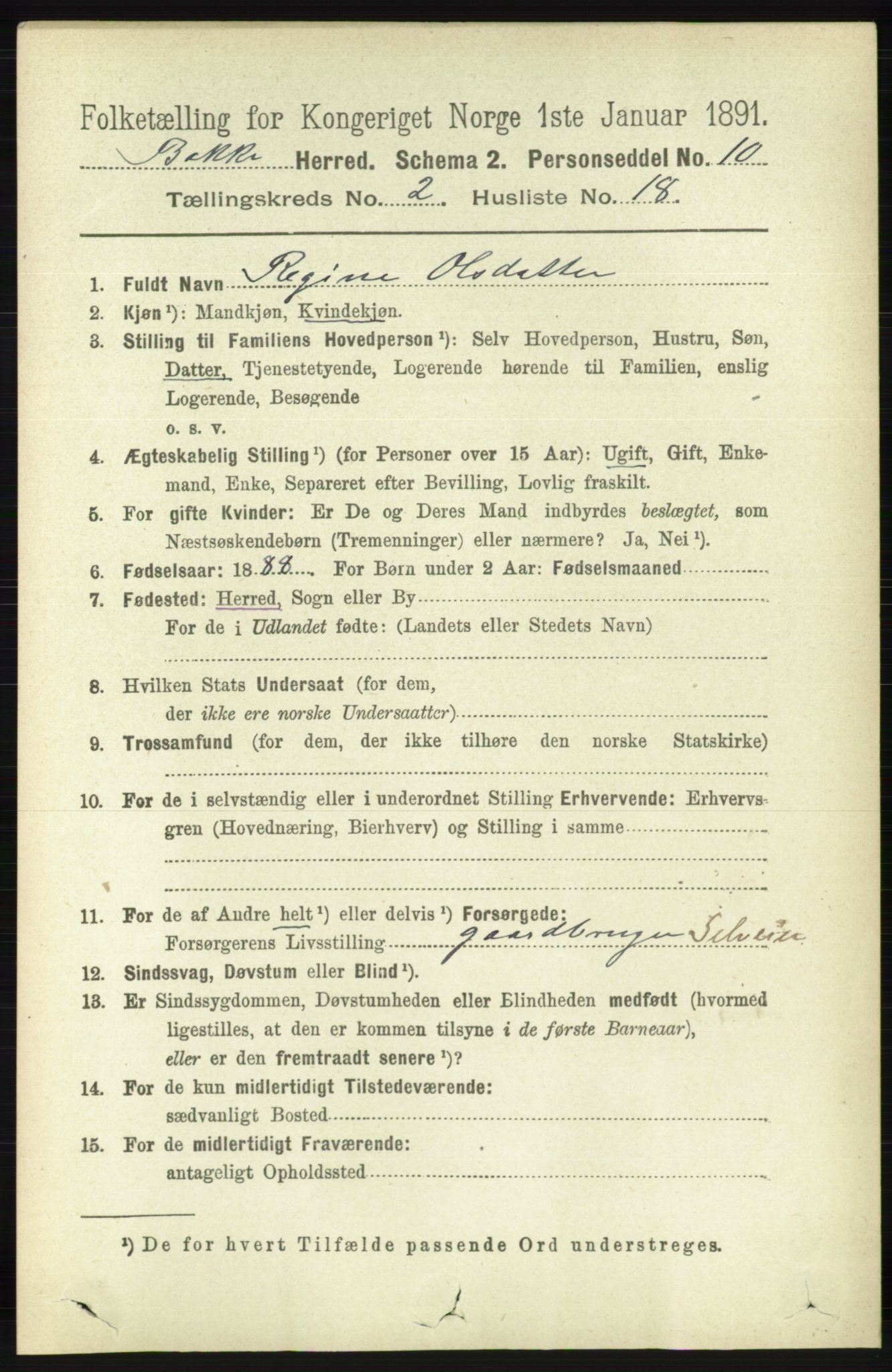 RA, 1891 census for 1045 Bakke, 1891, p. 379