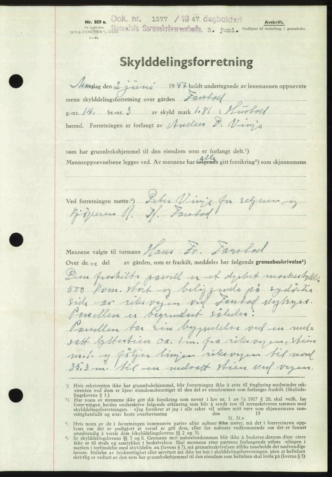 Romsdal sorenskriveri, AV/SAT-A-4149/1/2/2C: Mortgage book no. A23, 1947-1947, Diary no: : 1377/1947