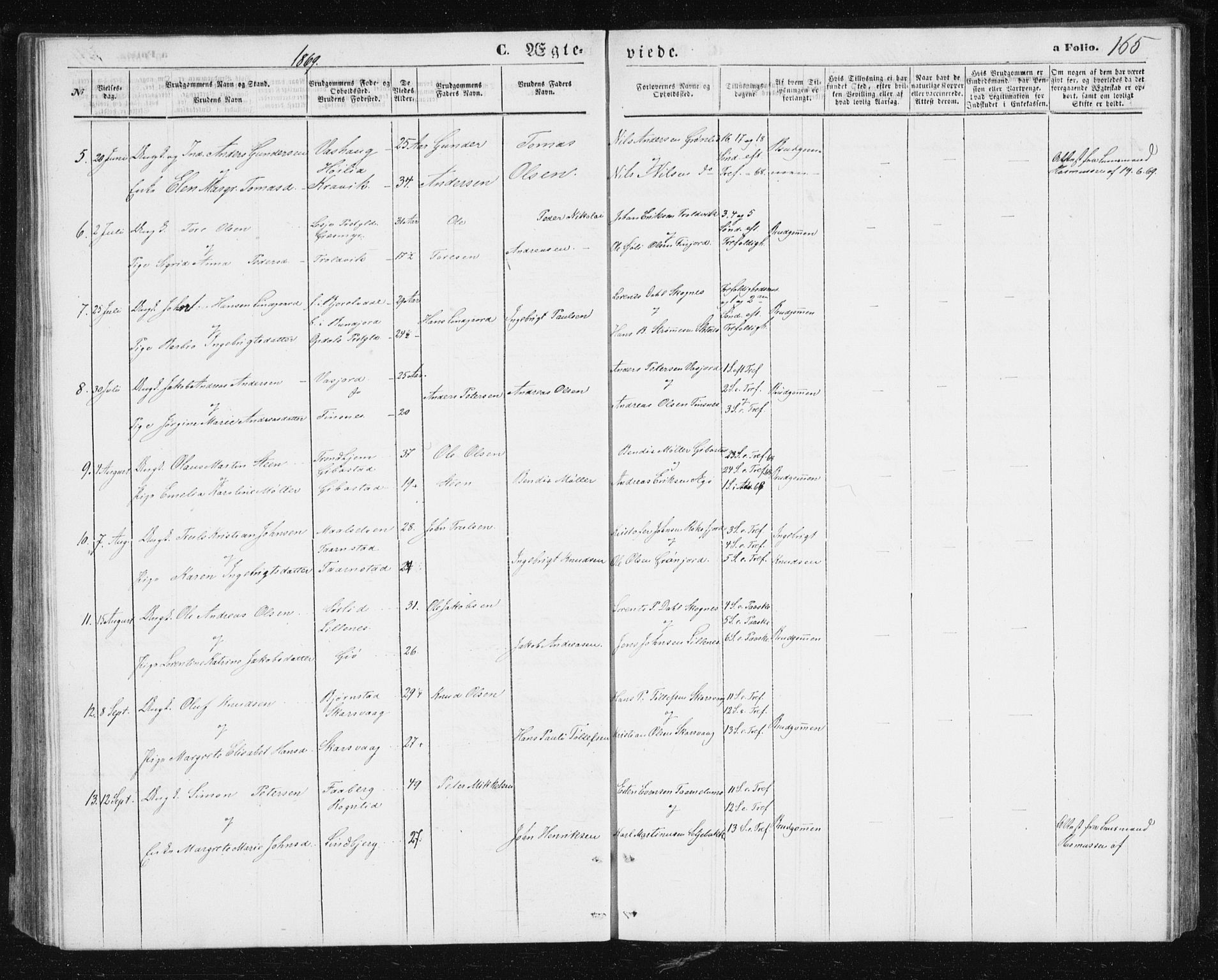 Lenvik sokneprestembete, SATØ/S-1310/H/Ha/Hab/L0004klokker: Parish register (copy) no. 4, 1859-1869, p. 165