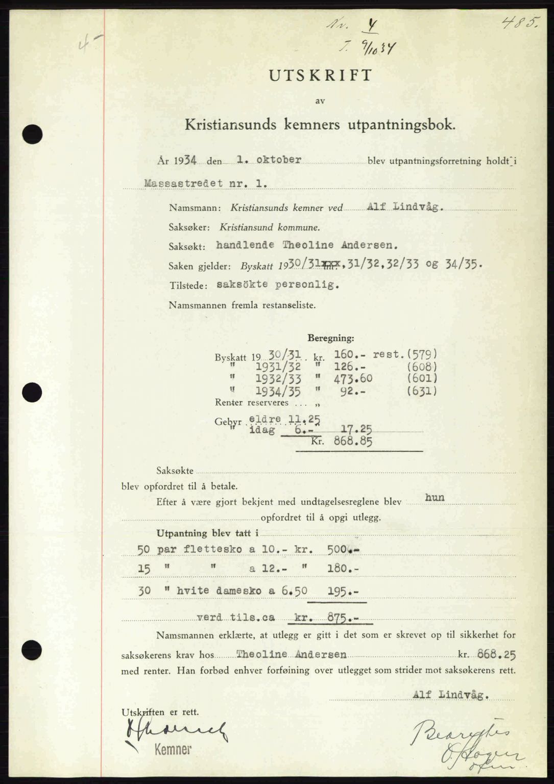 Kristiansund byfogd, AV/SAT-A-4587/A/27: Mortgage book no. 27, 1933-1934, Deed date: 09.10.1934