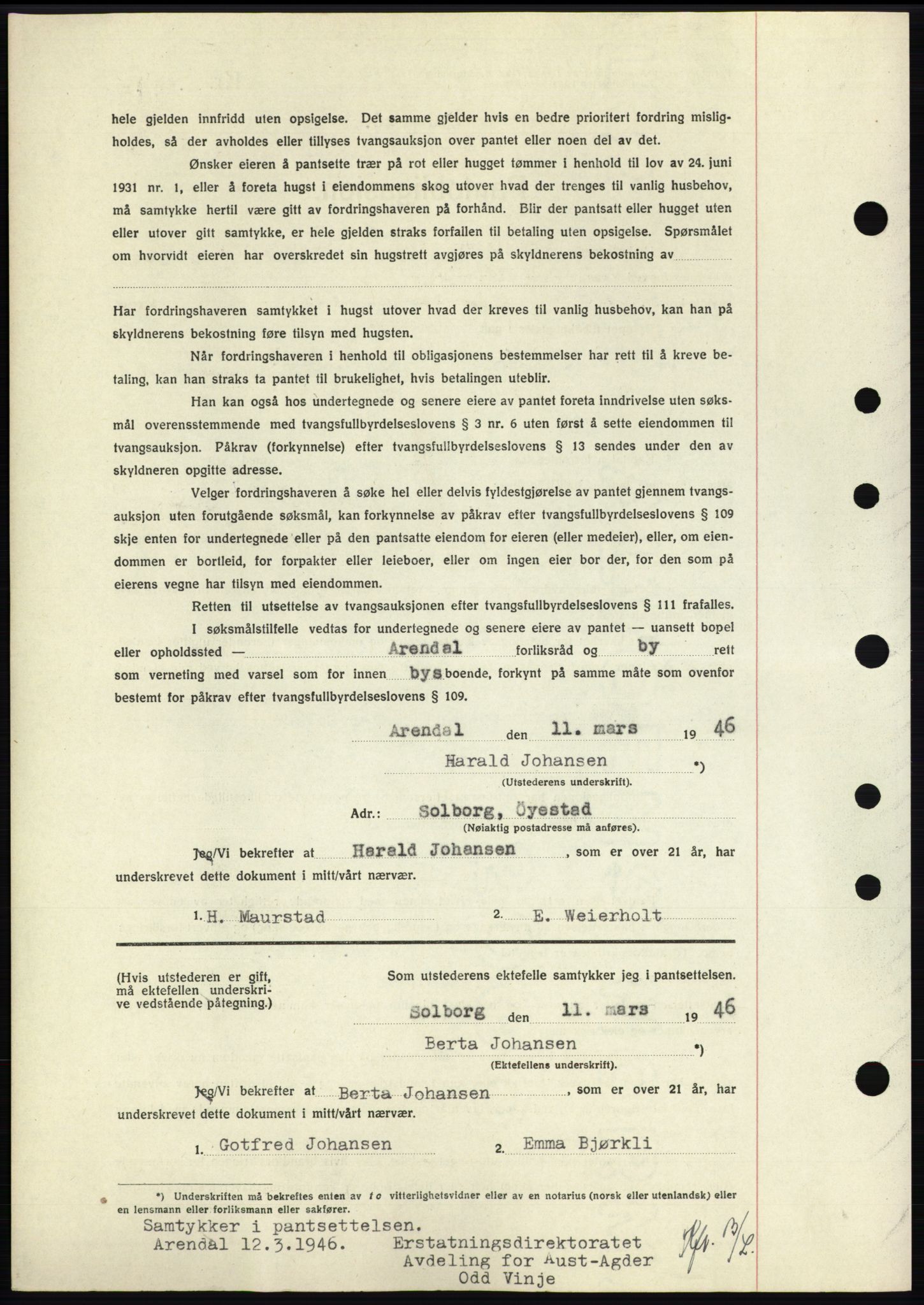 Nedenes sorenskriveri, SAK/1221-0006/G/Gb/Gbb/L0003: Mortgage book no. B3b, 1946-1946, Diary no: : 456/1946