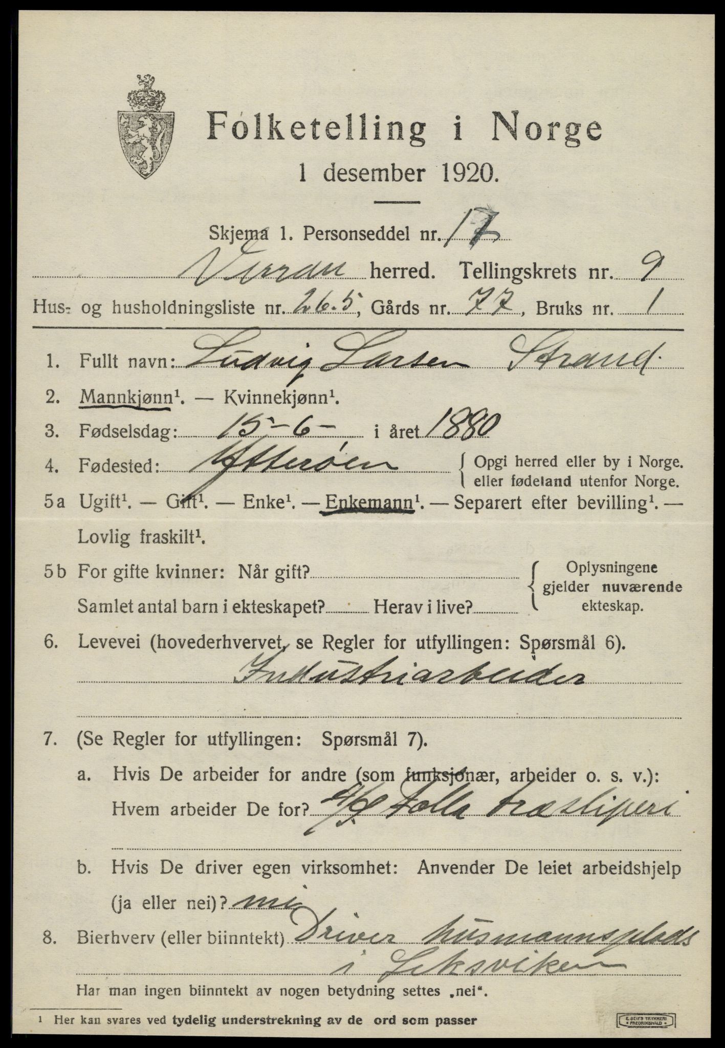 SAT, 1920 census for Verran, 1920, p. 4006