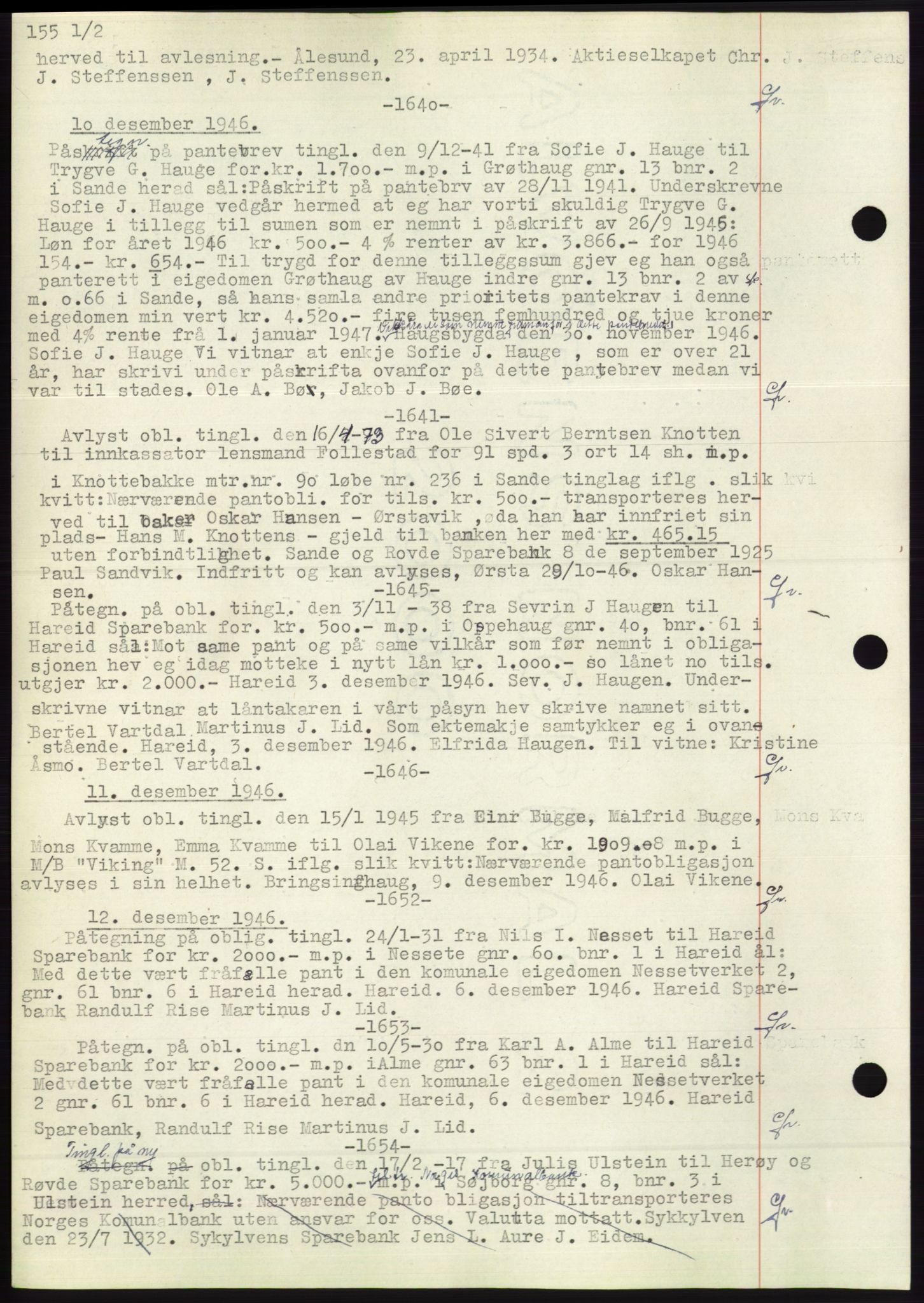 Søre Sunnmøre sorenskriveri, AV/SAT-A-4122/1/2/2C/L0072: Mortgage book no. 66, 1941-1955, Diary no: : 1640/1946