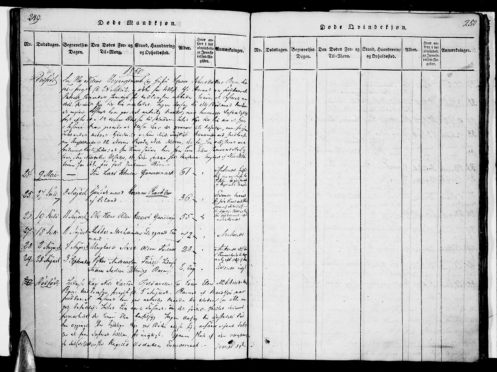 Ministerialprotokoller, klokkerbøker og fødselsregistre - Nordland, AV/SAT-A-1459/863/L0894: Parish register (official) no. 863A06, 1821-1851, p. 249-250