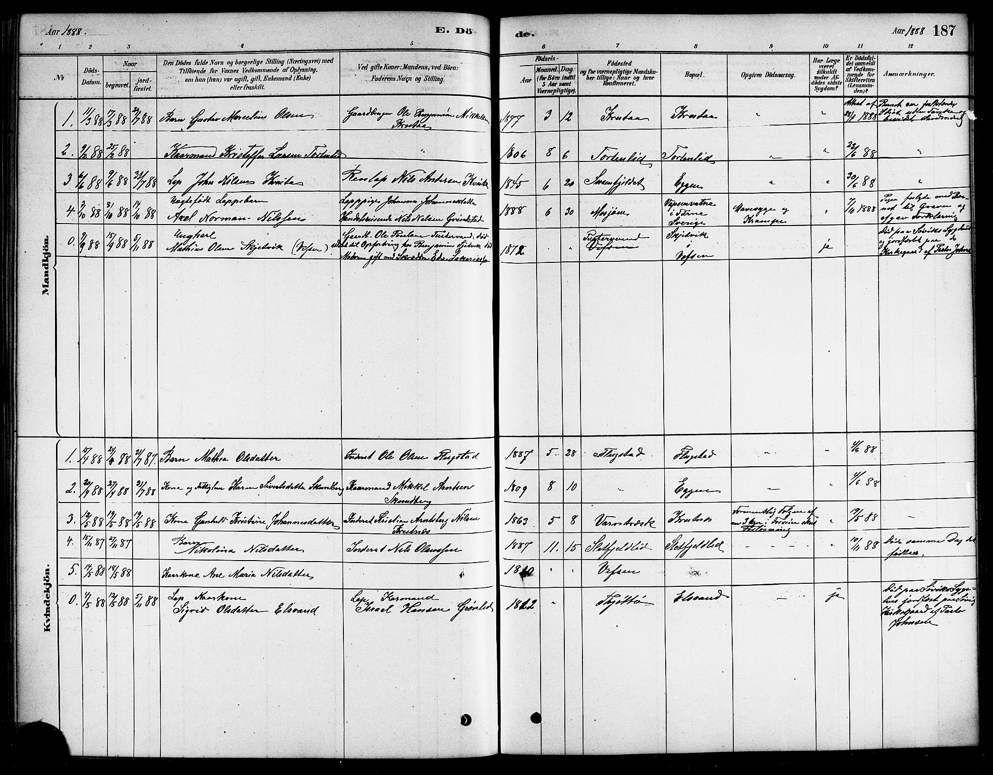 Ministerialprotokoller, klokkerbøker og fødselsregistre - Nordland, SAT/A-1459/823/L0330: Parish register (copy) no. 823C02, 1879-1916, p. 187