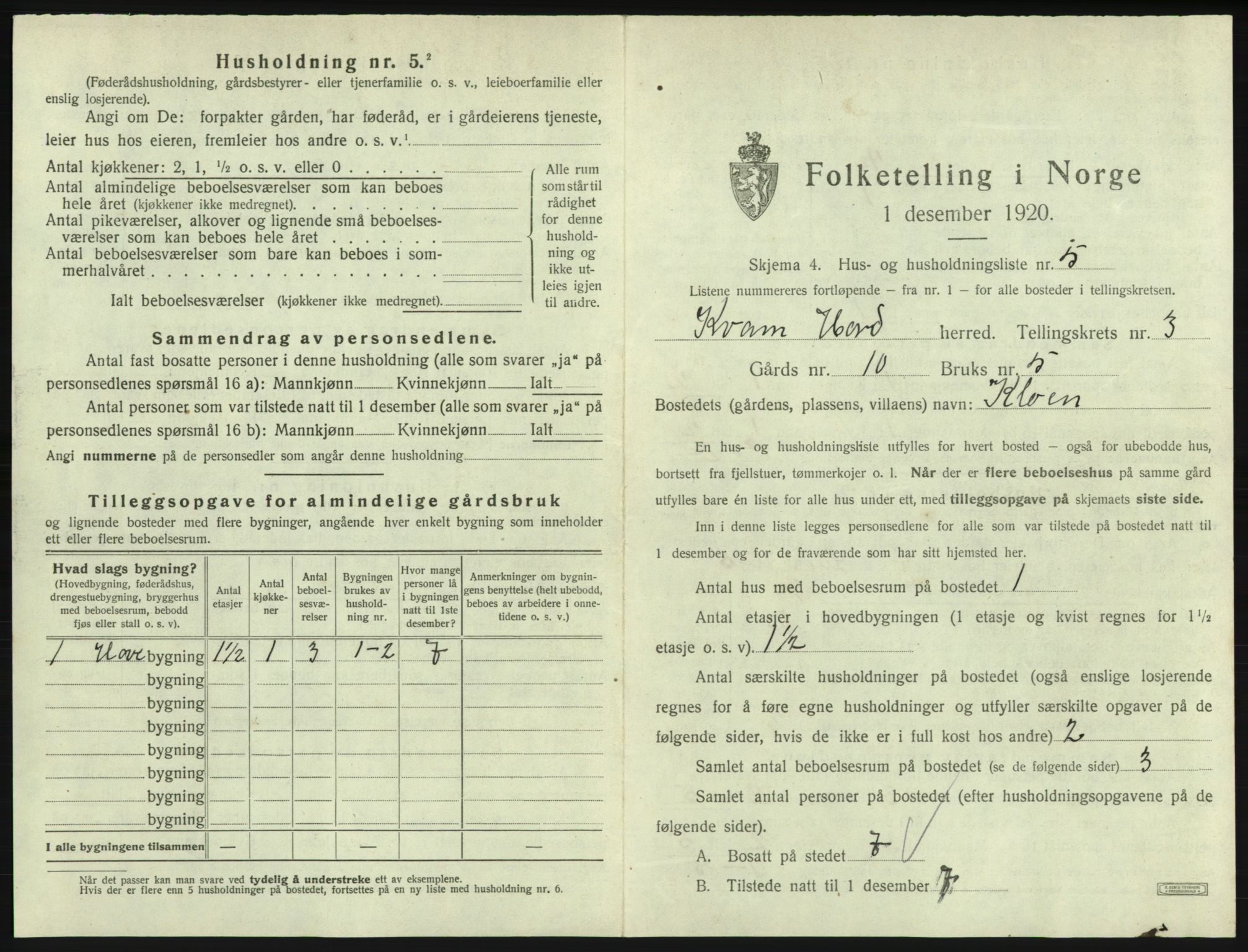 SAB, 1920 census for Kvam, 1920, p. 202