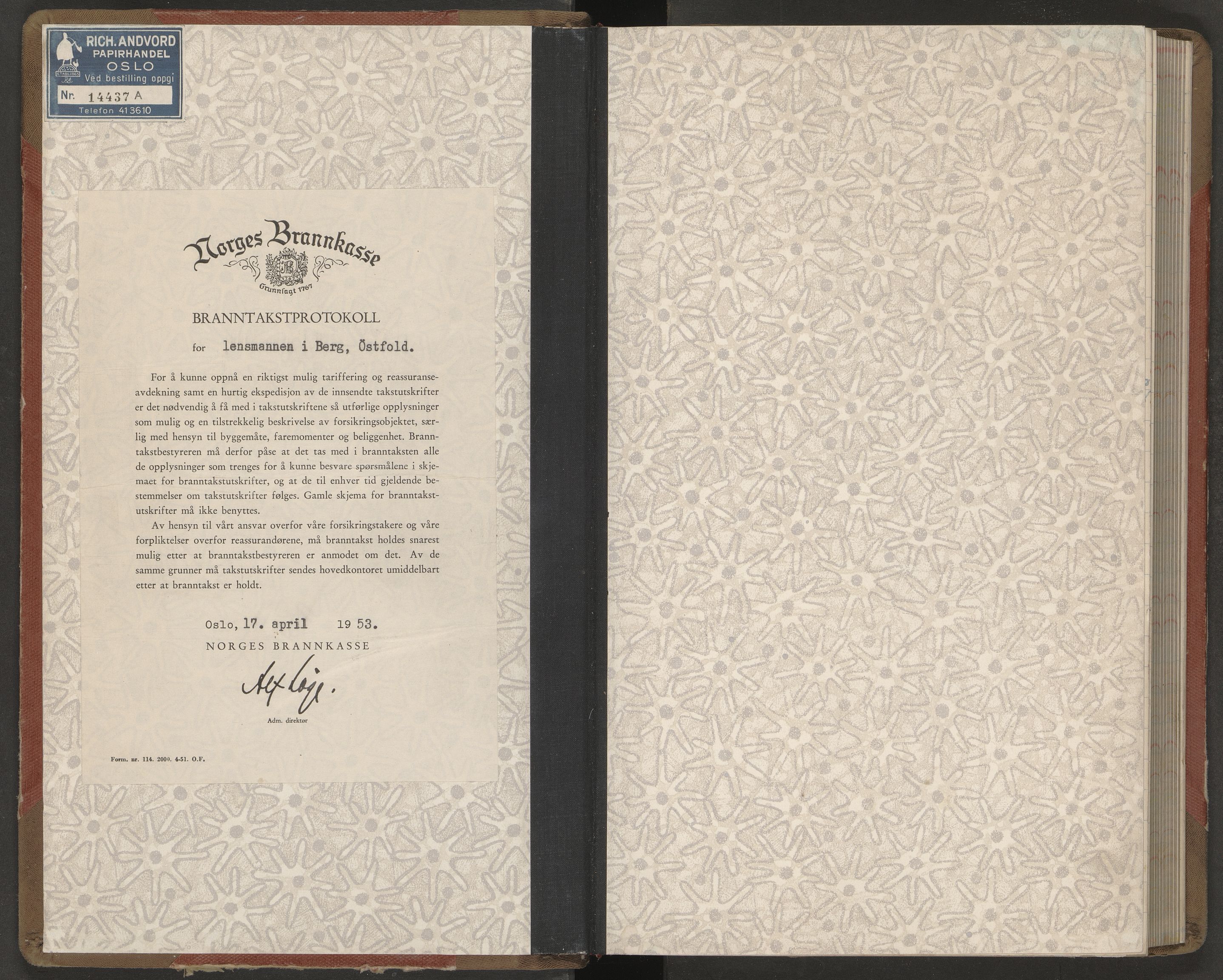 Norges brannkasse, branntakster Berg, AV/SAO-A-11383/F/Fa/L0015: Branntakstprotokoll, 1953-1955
