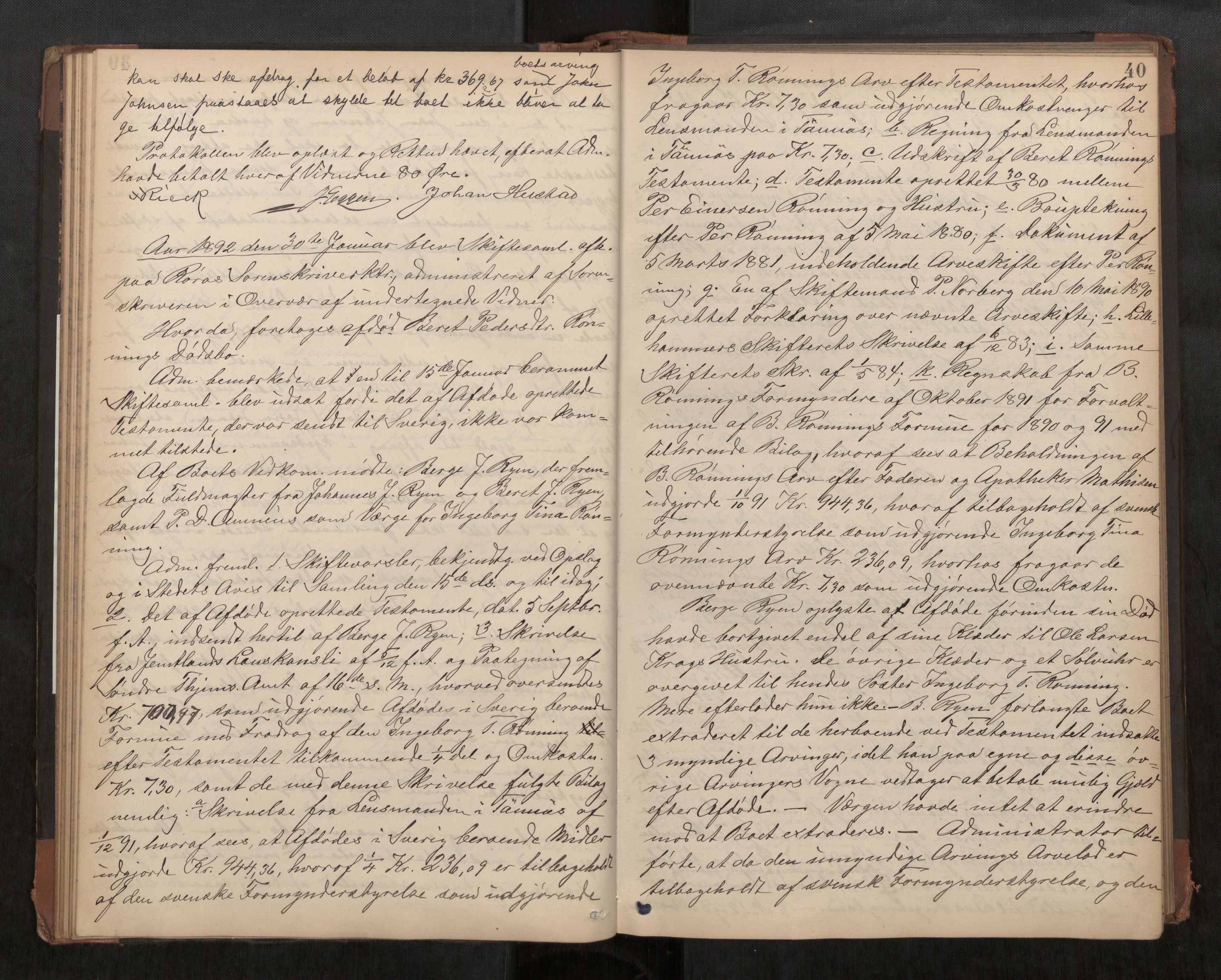 Røros sorenskriveri, AV/SAT-A-0023/3/3B/L0004: Skifteforhandlingsprotokoll, 1886-1897, p. 40