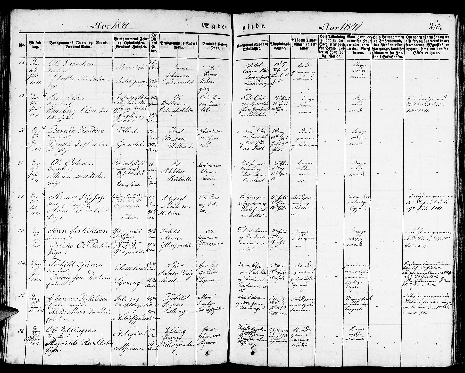 Gulen sokneprestembete, AV/SAB-A-80201/H/Haa/Haaa/L0020: Parish register (official) no. A 20, 1837-1847, p. 210