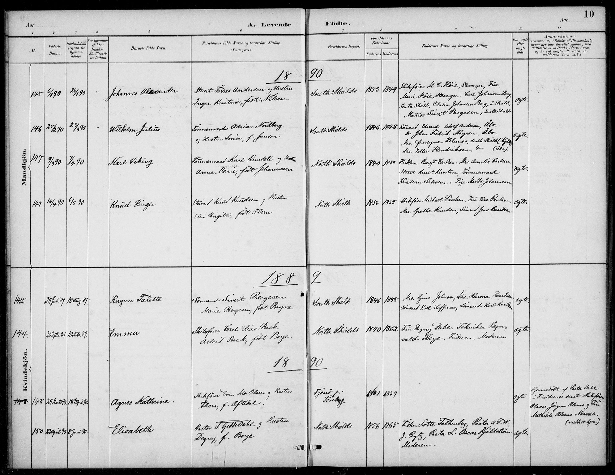 Den norske sjømannsmisjon i utlandet/Tyne-havnene (North Shields og New Castle), SAB/SAB/PA-0101/H/Ha/L0002: Parish register (official) no. A 2, 1883-1938, p. 10