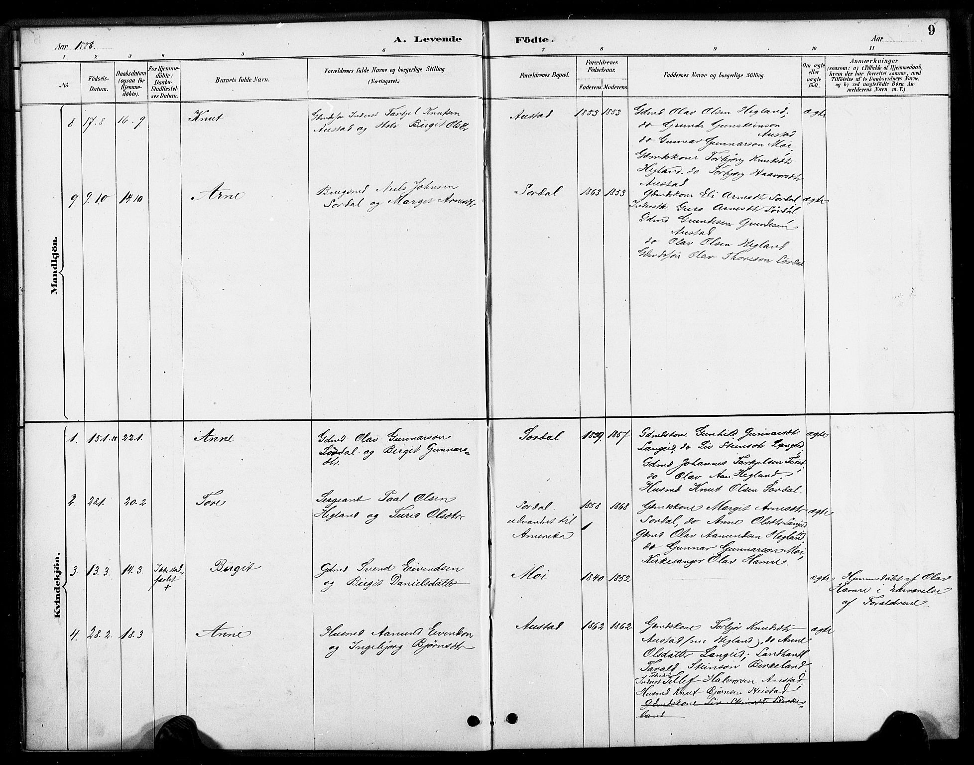 Bygland sokneprestkontor, AV/SAK-1111-0006/F/Fa/Faa/L0001: Parish register (official) no. A 1, 1885-1908, p. 9