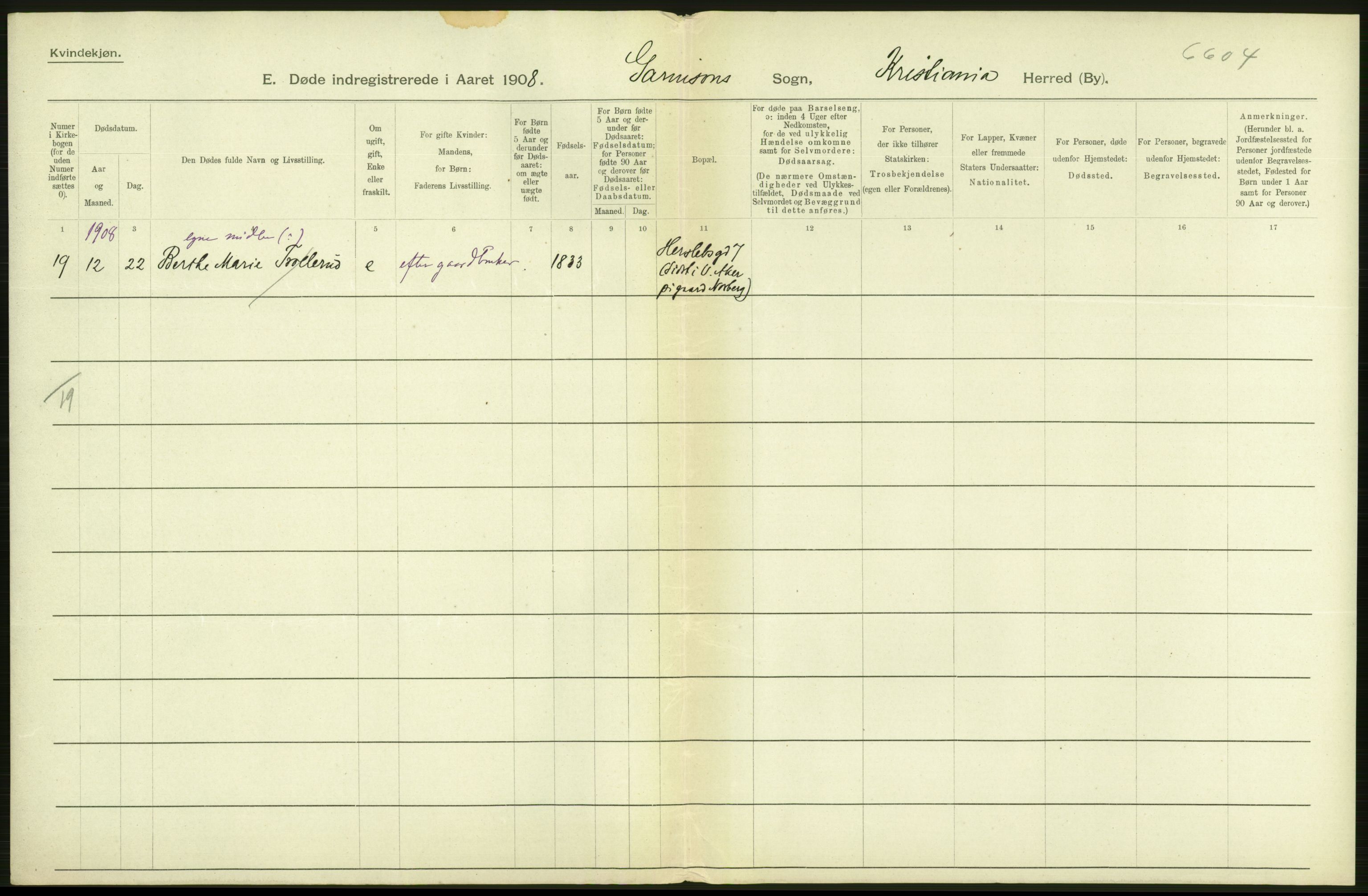 Statistisk sentralbyrå, Sosiodemografiske emner, Befolkning, AV/RA-S-2228/D/Df/Dfa/Dfaf/L0009: Kristiania: Døde, dødfødte., 1908, p. 156