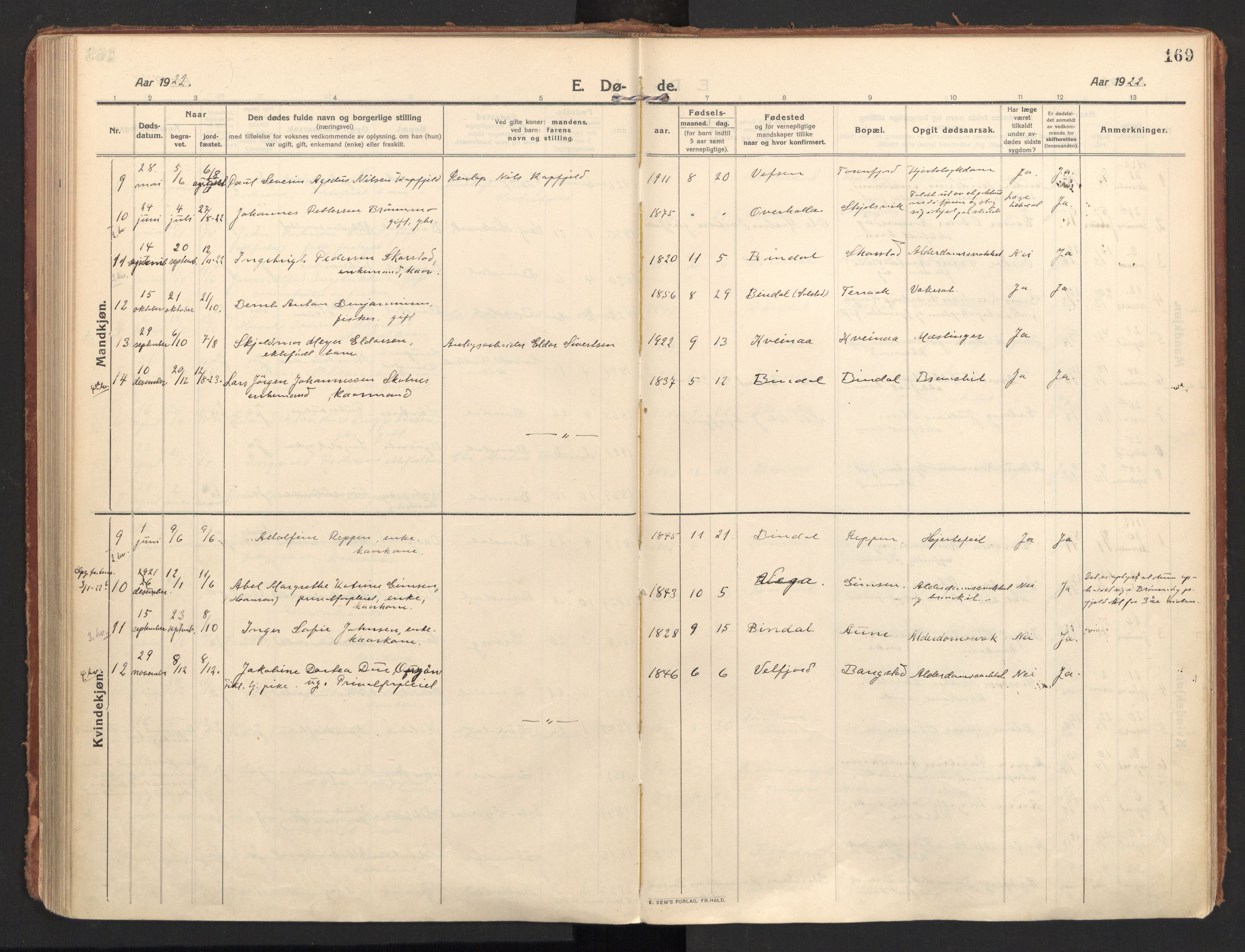 Ministerialprotokoller, klokkerbøker og fødselsregistre - Nordland, AV/SAT-A-1459/810/L0156: Parish register (official) no. 810A15, 1915-1930, p. 169