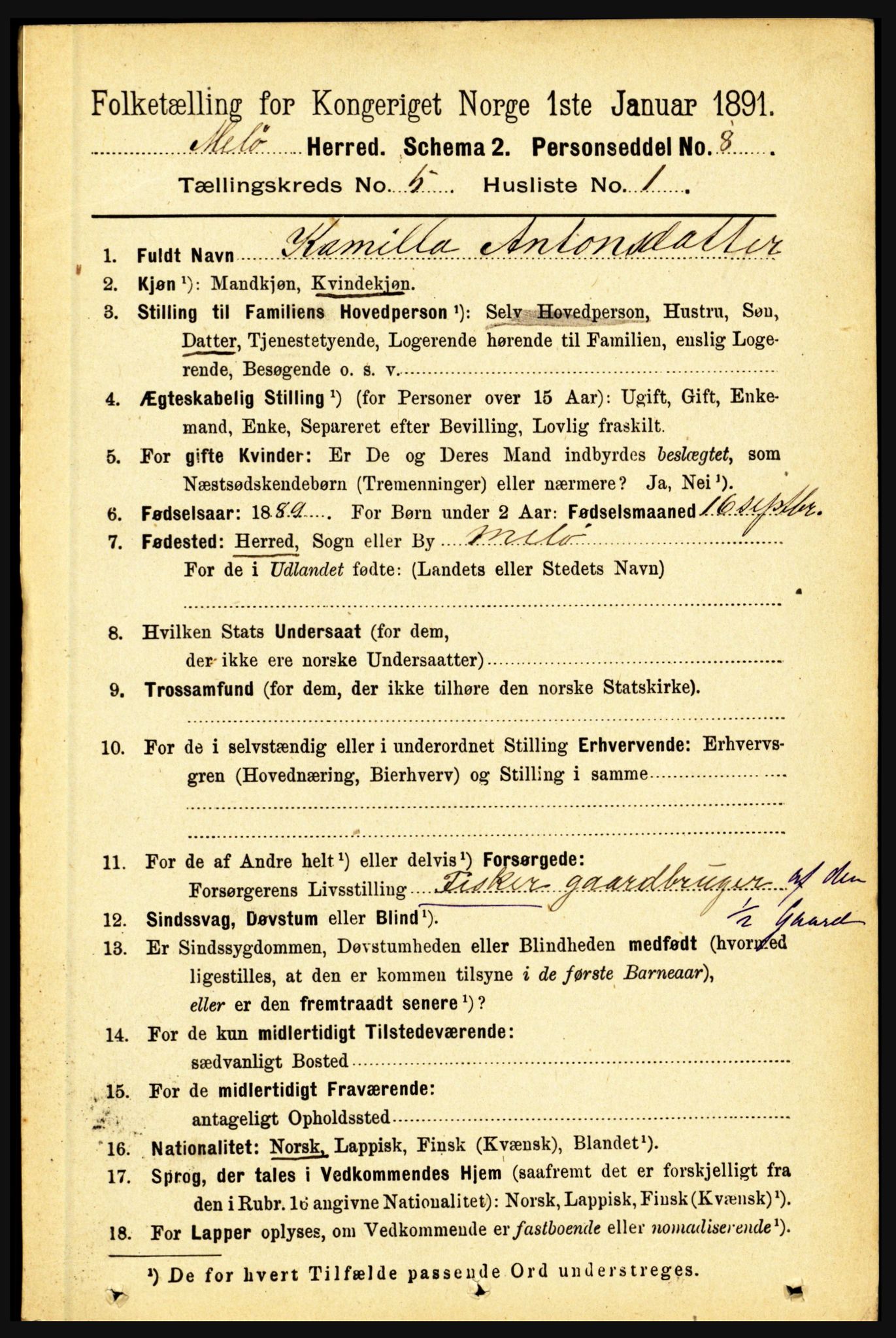 RA, 1891 census for 1837 Meløy, 1891, p. 1806