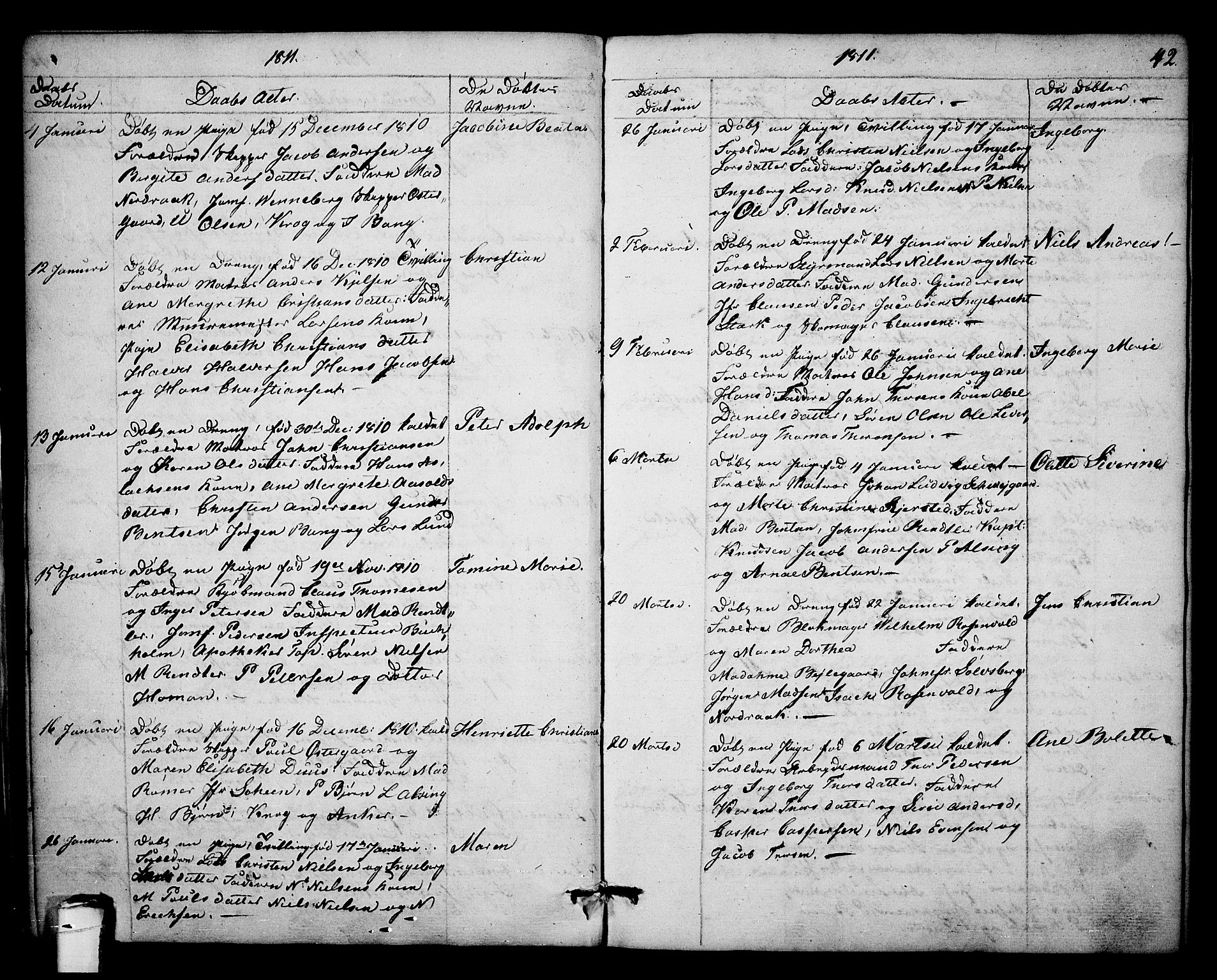 Kragerø kirkebøker, SAKO/A-278/F/Fa/L0003: Parish register (official) no. 3, 1802-1813, p. 42