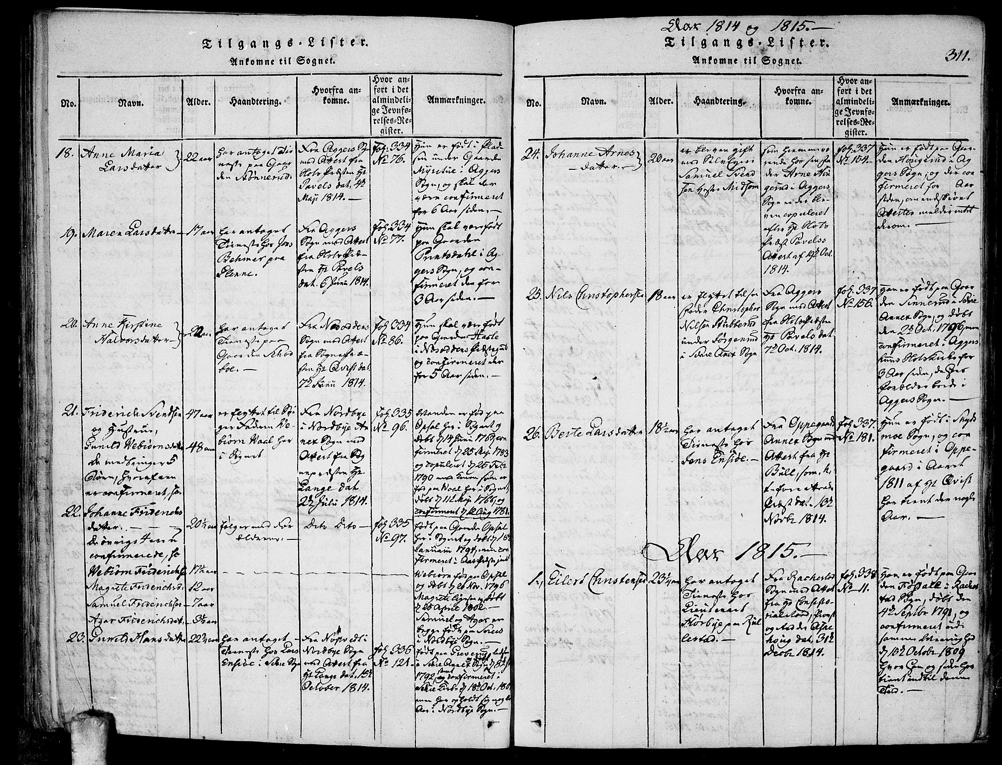 Kråkstad prestekontor Kirkebøker, SAO/A-10125a/F/Fa/L0003: Parish register (official) no. I 3, 1813-1824, p. 311