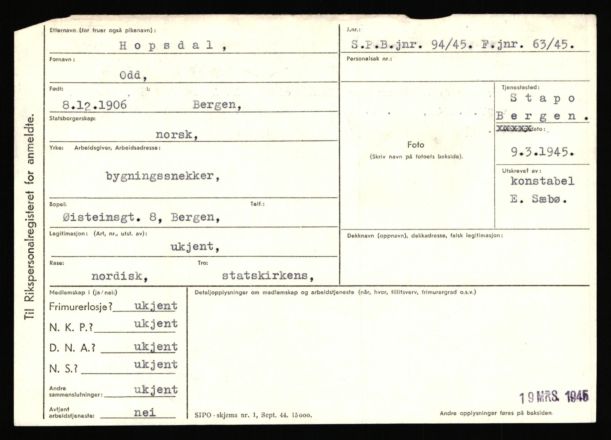 Statspolitiet - Hovedkontoret / Osloavdelingen, AV/RA-S-1329/C/Ca/L0007: Hol - Joelsen, 1943-1945, p. 841