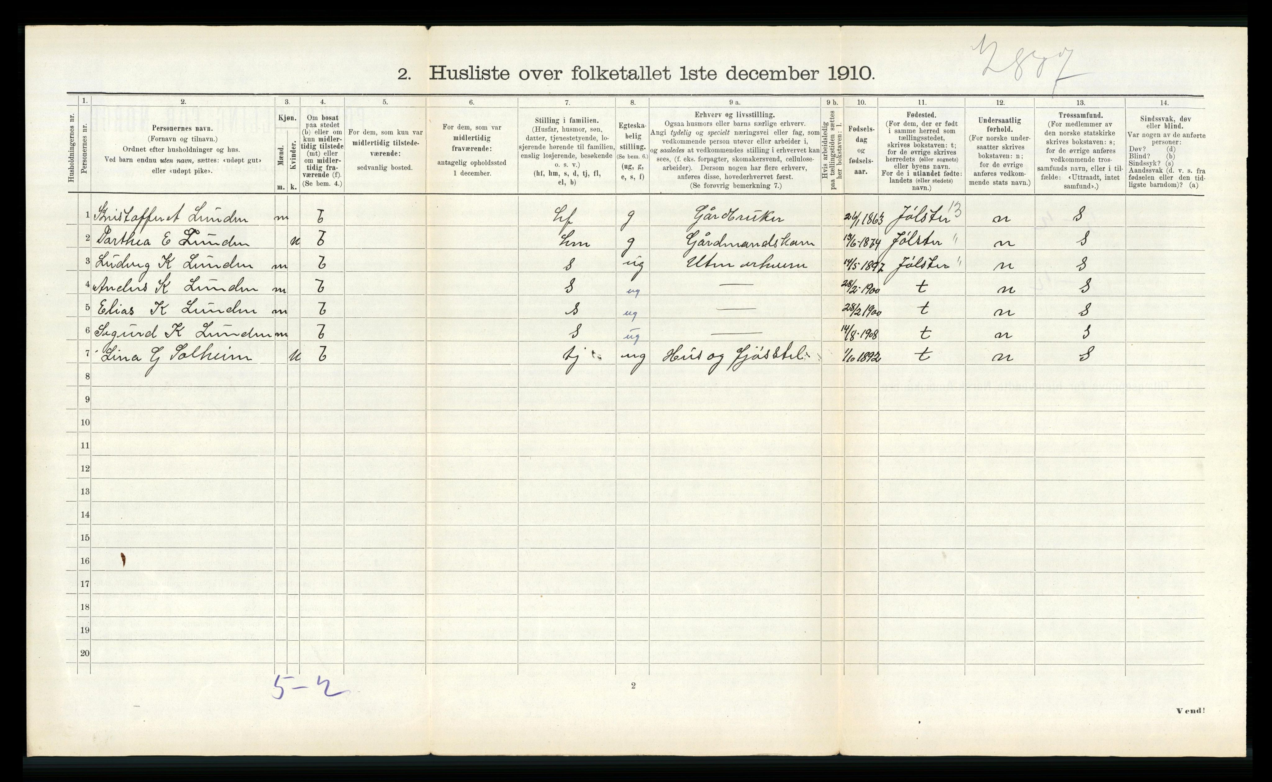 RA, 1910 census for Naustdal, 1910, p. 552