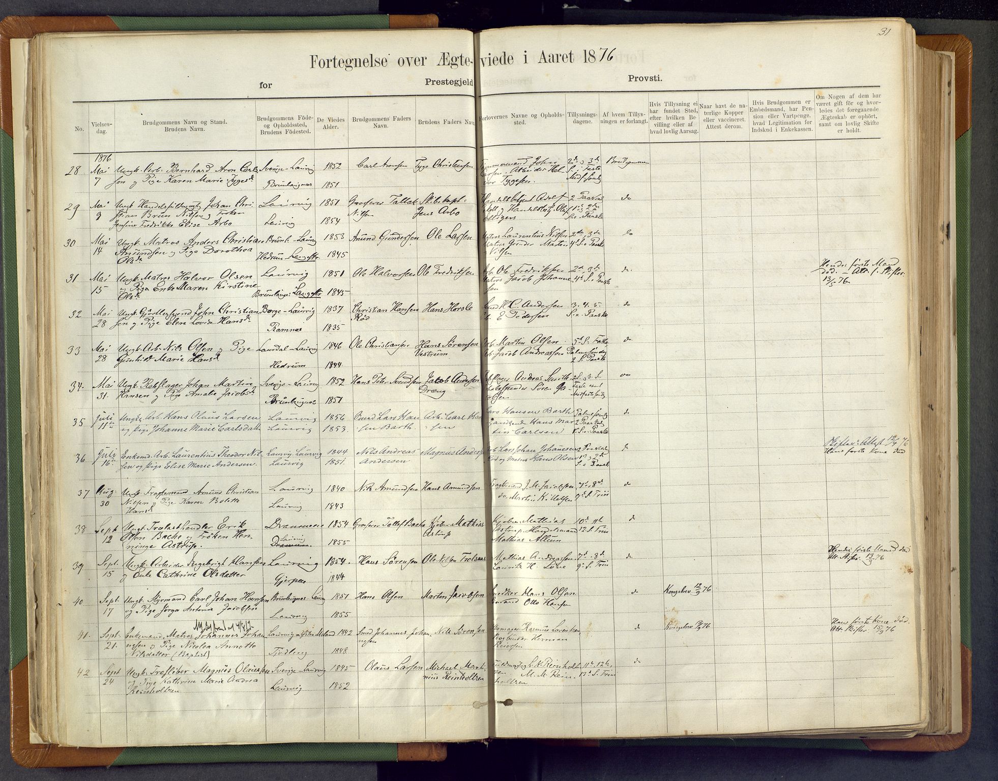 Larvik kirkebøker, AV/SAKO-A-352/F/Fa/L0007: Parish register (official) no. I 7, 1871-1883, p. 31