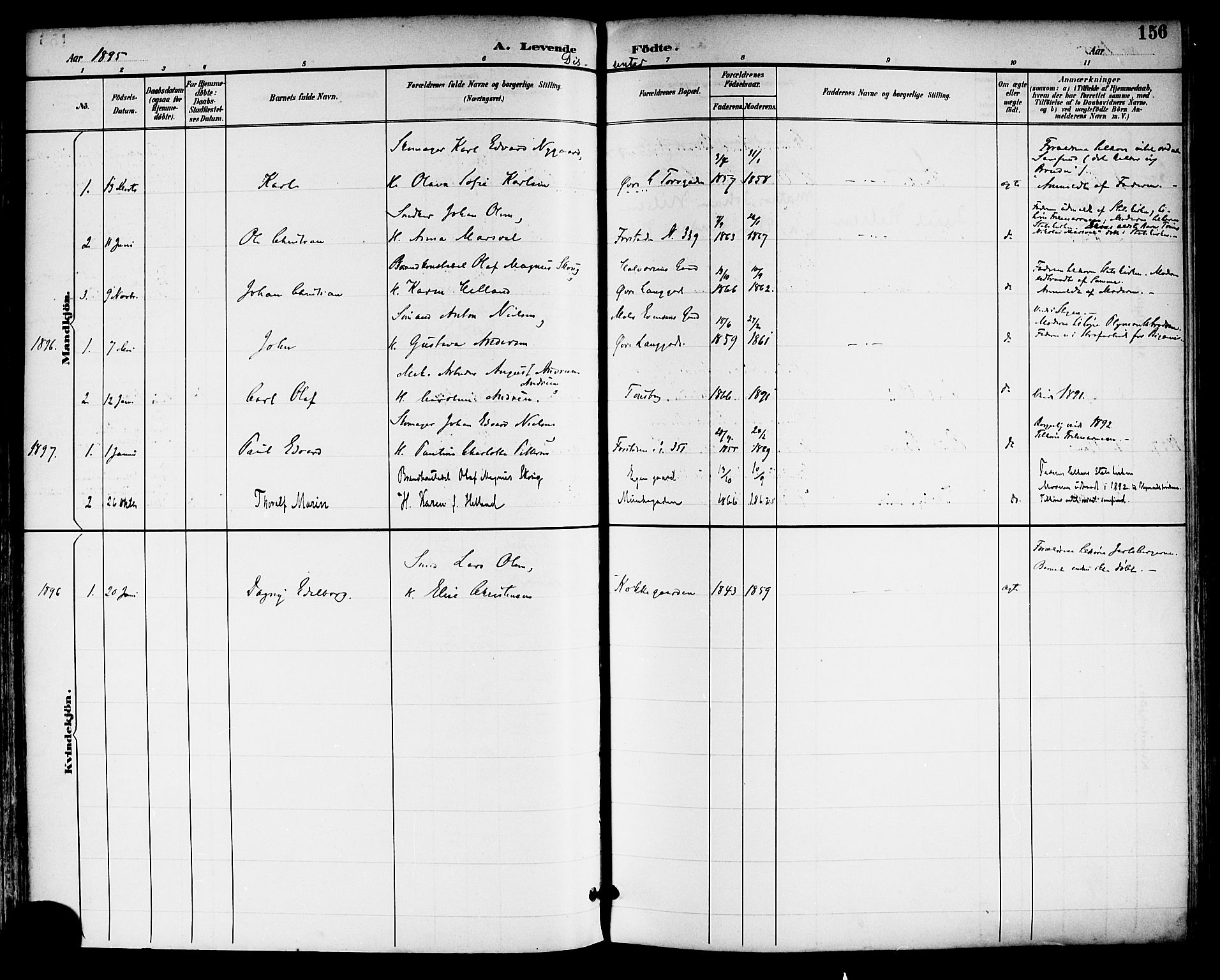 Tønsberg kirkebøker, SAKO/A-330/F/Fa/L0012: Parish register (official) no. I 12, 1891-1899, p. 156