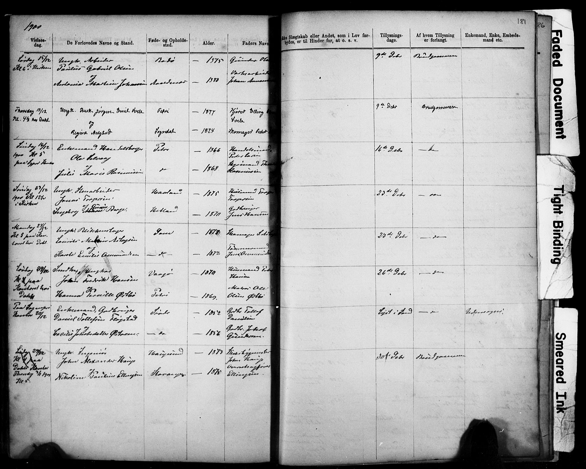 Domkirken sokneprestkontor, SAST/A-101812/001/30/30BB/L0014: Parish register (copy) no. B 14, 1875-1902, p. 181