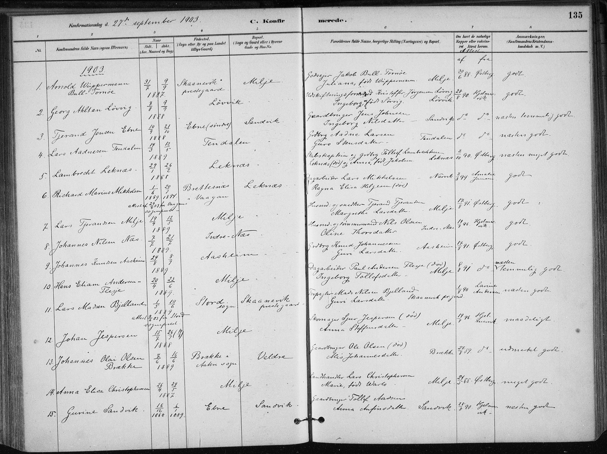 Skånevik sokneprestembete, SAB/A-77801/H/Haa: Parish register (official) no. B 1, 1879-1914, p. 135