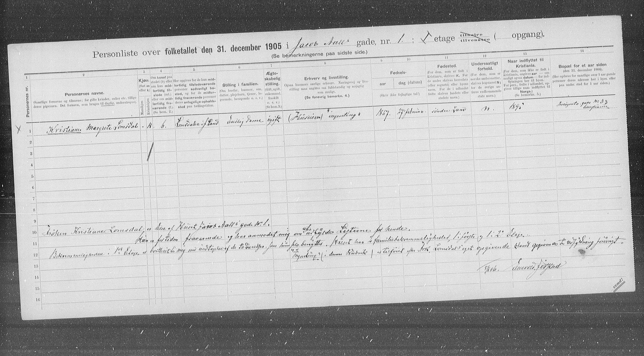 OBA, Municipal Census 1905 for Kristiania, 1905, p. 23566