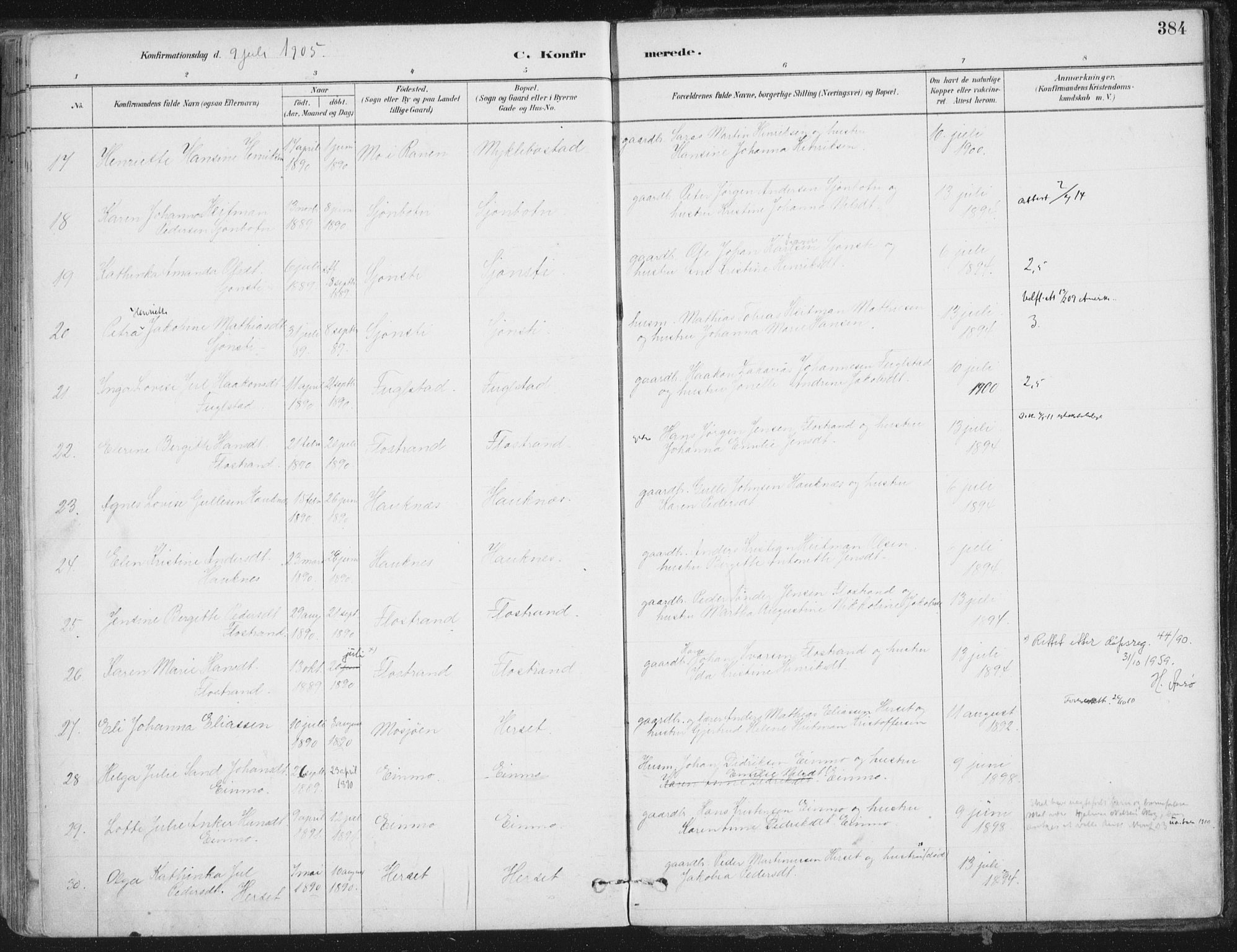 Ministerialprotokoller, klokkerbøker og fødselsregistre - Nordland, AV/SAT-A-1459/838/L0552: Parish register (official) no. 838A10, 1880-1910, p. 384