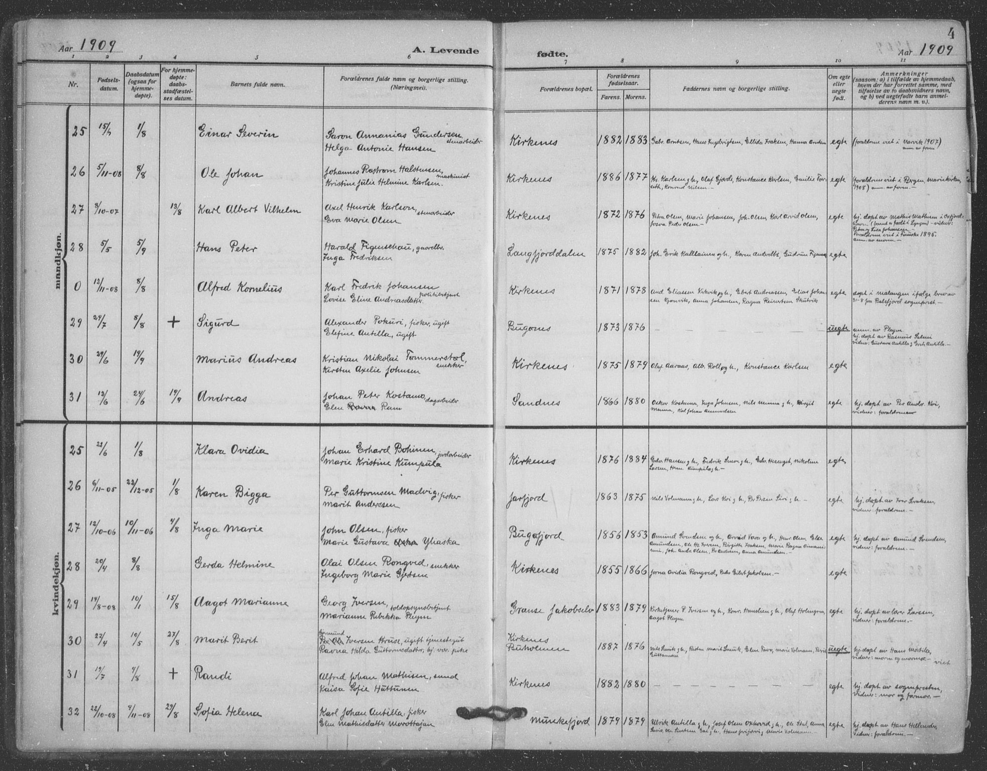 Sør-Varanger sokneprestkontor, AV/SATØ-S-1331/H/Ha/L0005kirke: Parish register (official) no. 5, 1909-1919, p. 4