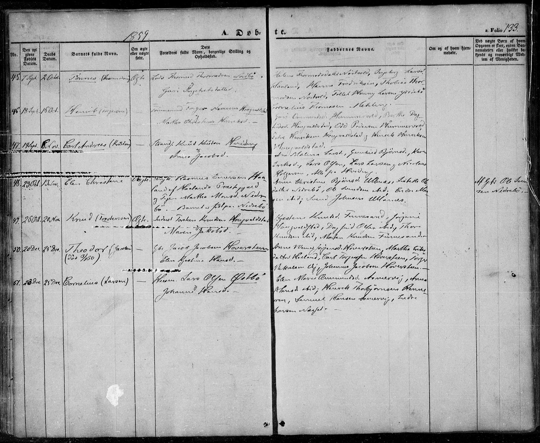 Rennesøy sokneprestkontor, AV/SAST-A -101827/H/Ha/Haa/L0005: Parish register (official) no. A 5, 1838-1859, p. 133