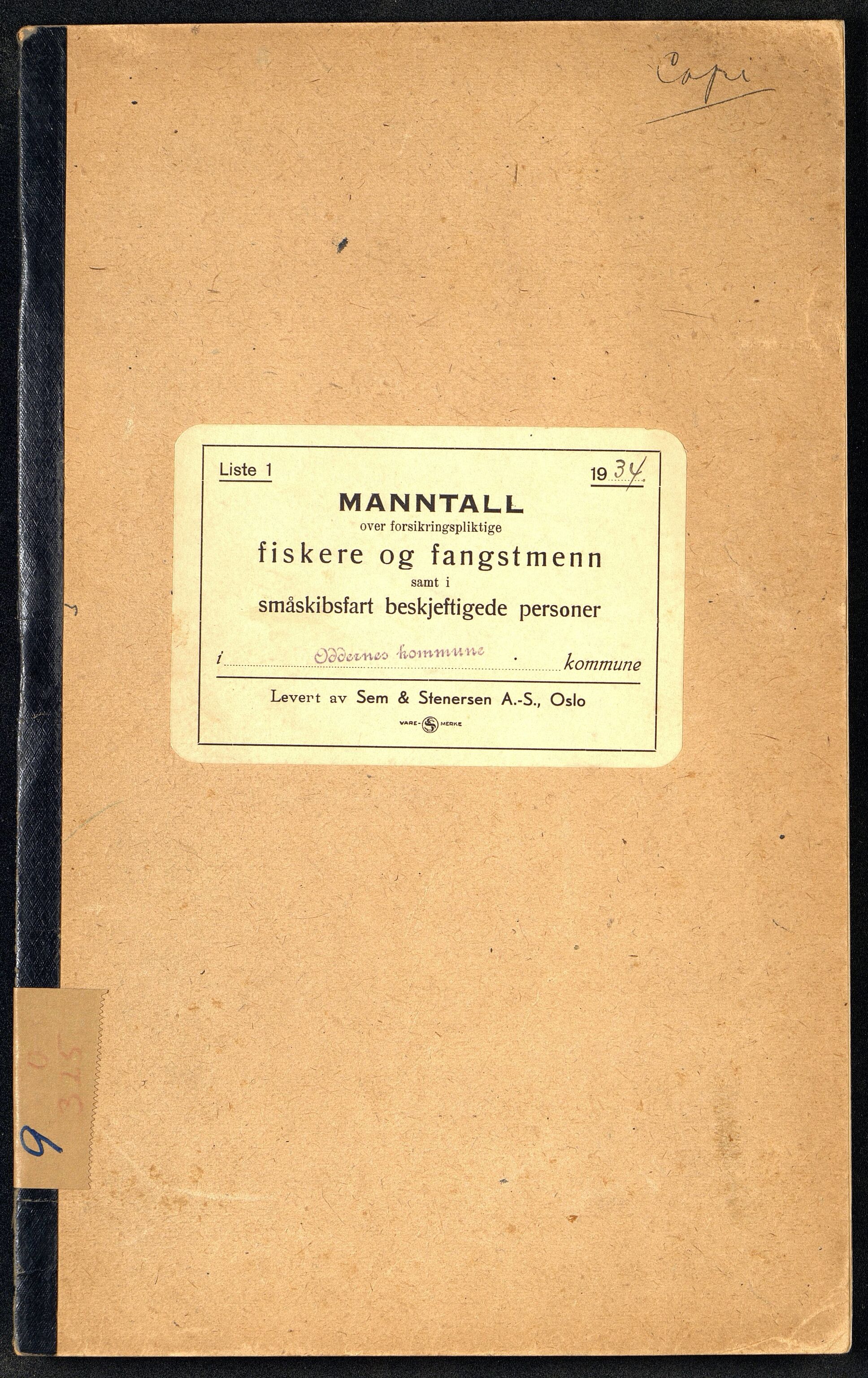 Oddernes kommune - Fiskermanntallnemnda, ARKSOR/1001OD622/F/L0001/0008: Manntall over forsikringspliktige fiskere og fangstmenn / Manntall over forsikringspliktige fiskere og fangstmenn, 1934