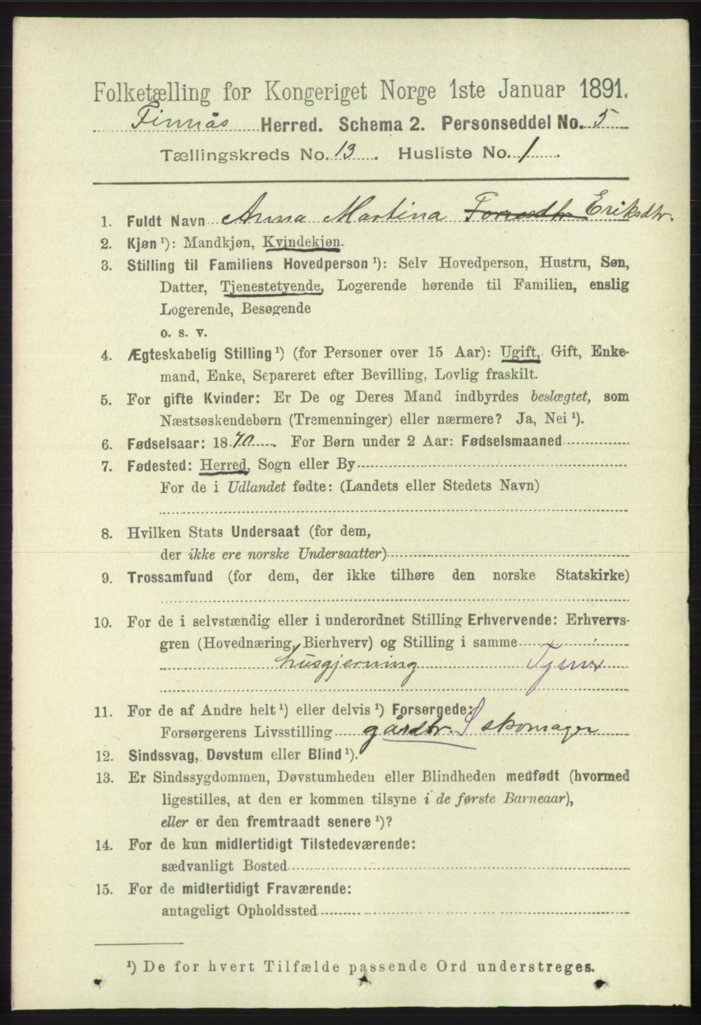 RA, 1891 census for 1218 Finnås, 1891, p. 5591