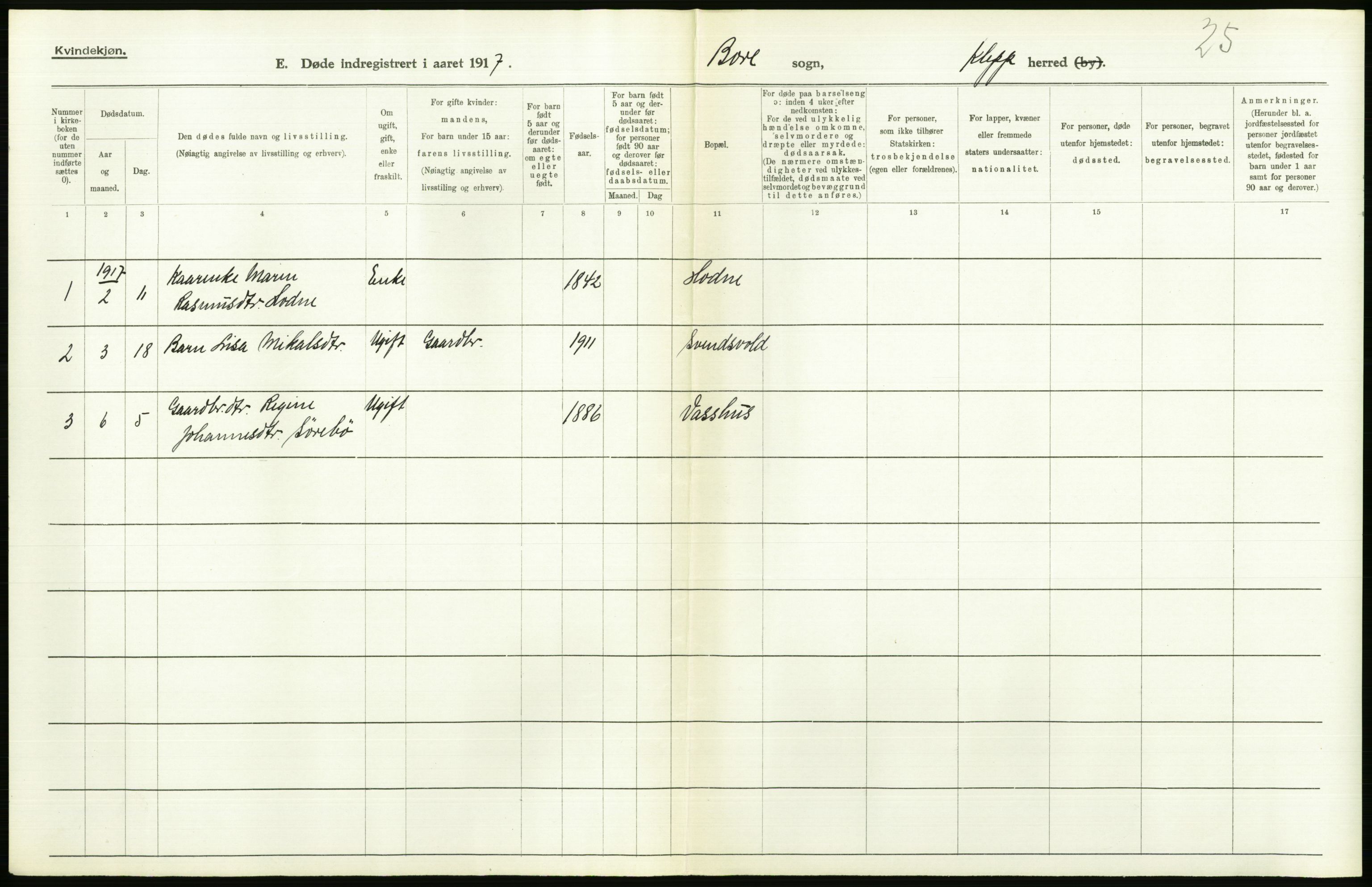 Statistisk sentralbyrå, Sosiodemografiske emner, Befolkning, RA/S-2228/D/Df/Dfb/Dfbg/L0033: Stavanger amt: Døde, dødfødte. Bygder og byer., 1917, p. 198