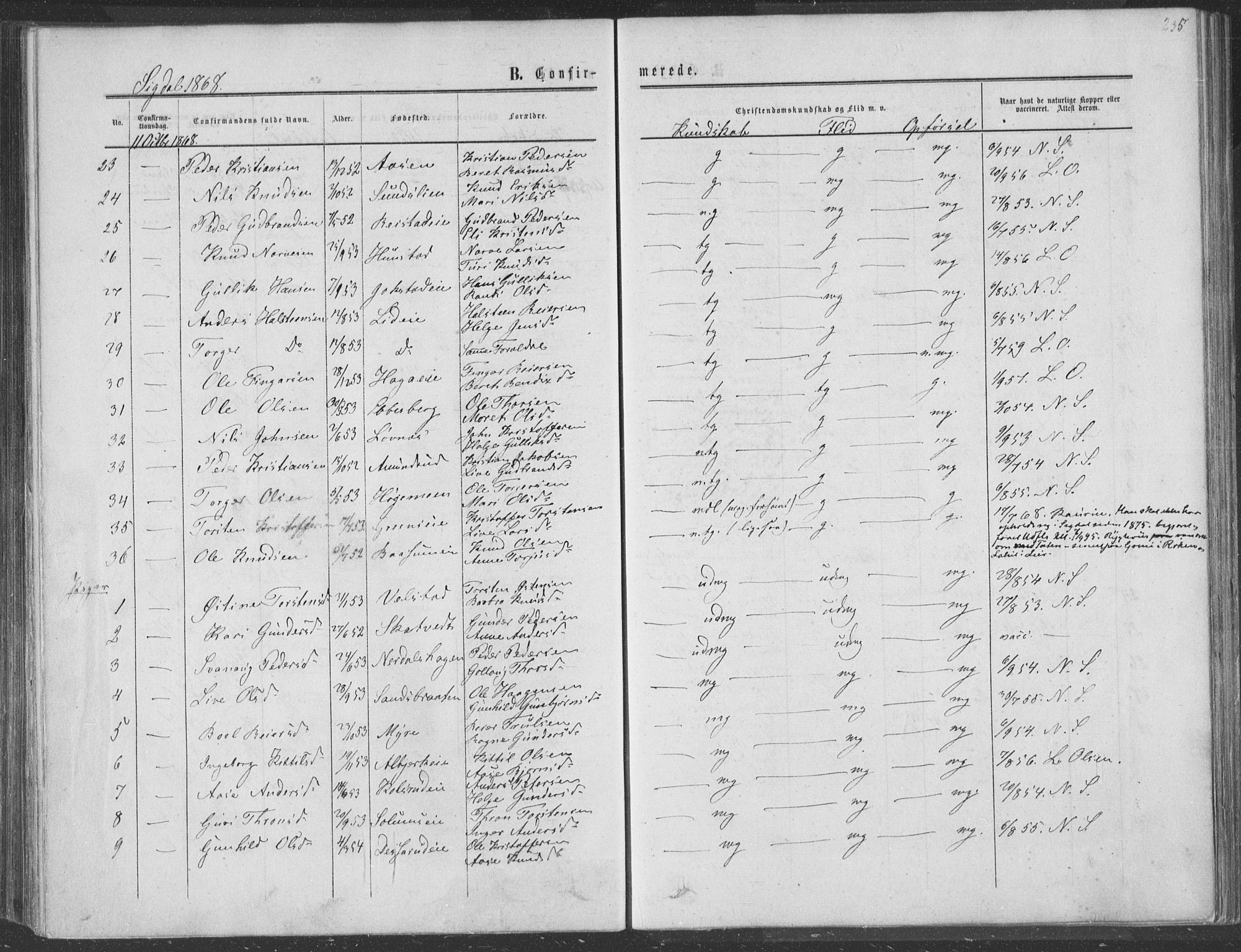 Sigdal kirkebøker, SAKO/A-245/F/Fa/L0009a: Parish register (official) no. I 9A, 1860-1871, p. 235