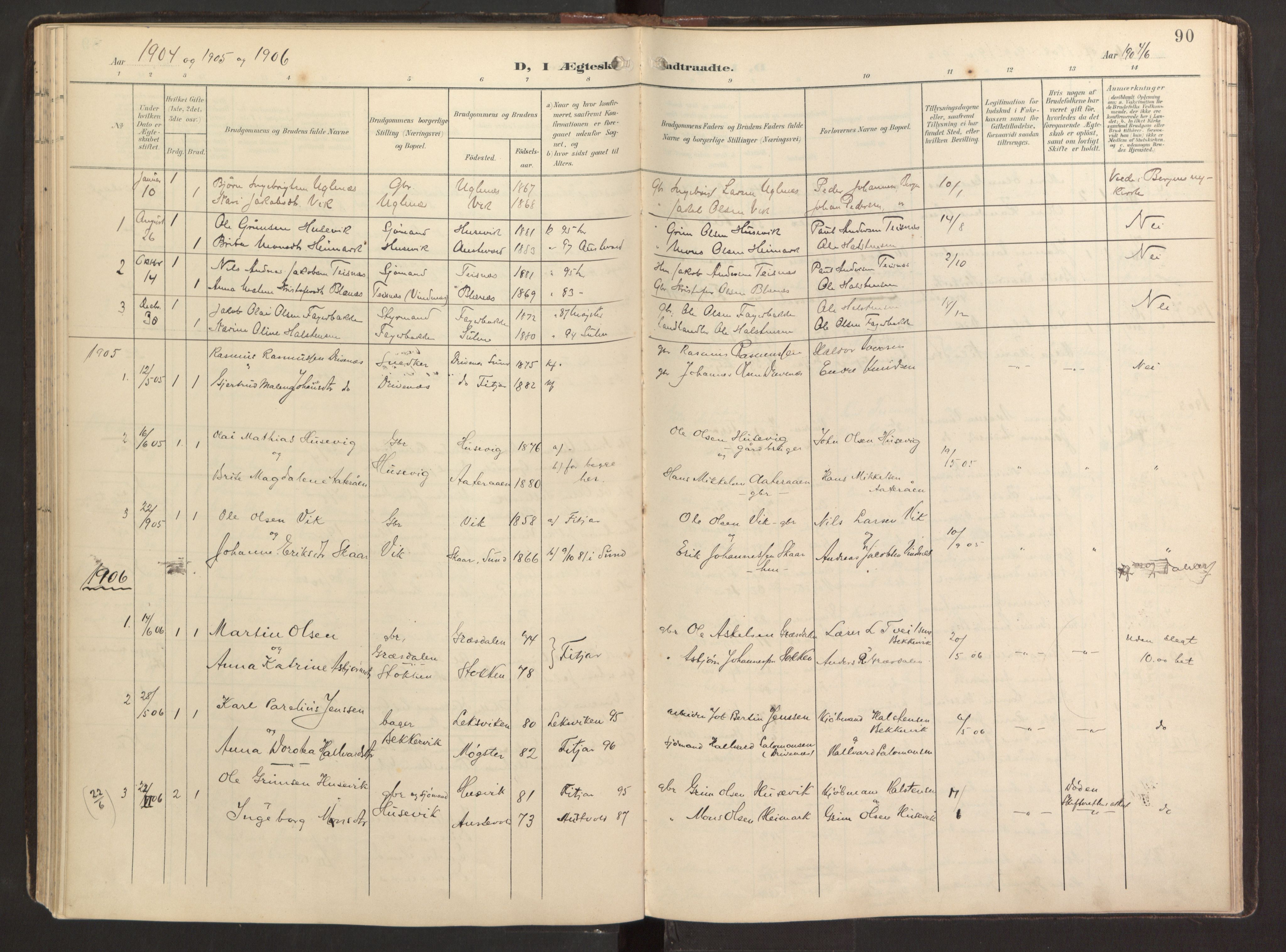 Fitjar sokneprestembete, AV/SAB-A-99926: Parish register (official) no. B 1, 1900-1926, p. 90