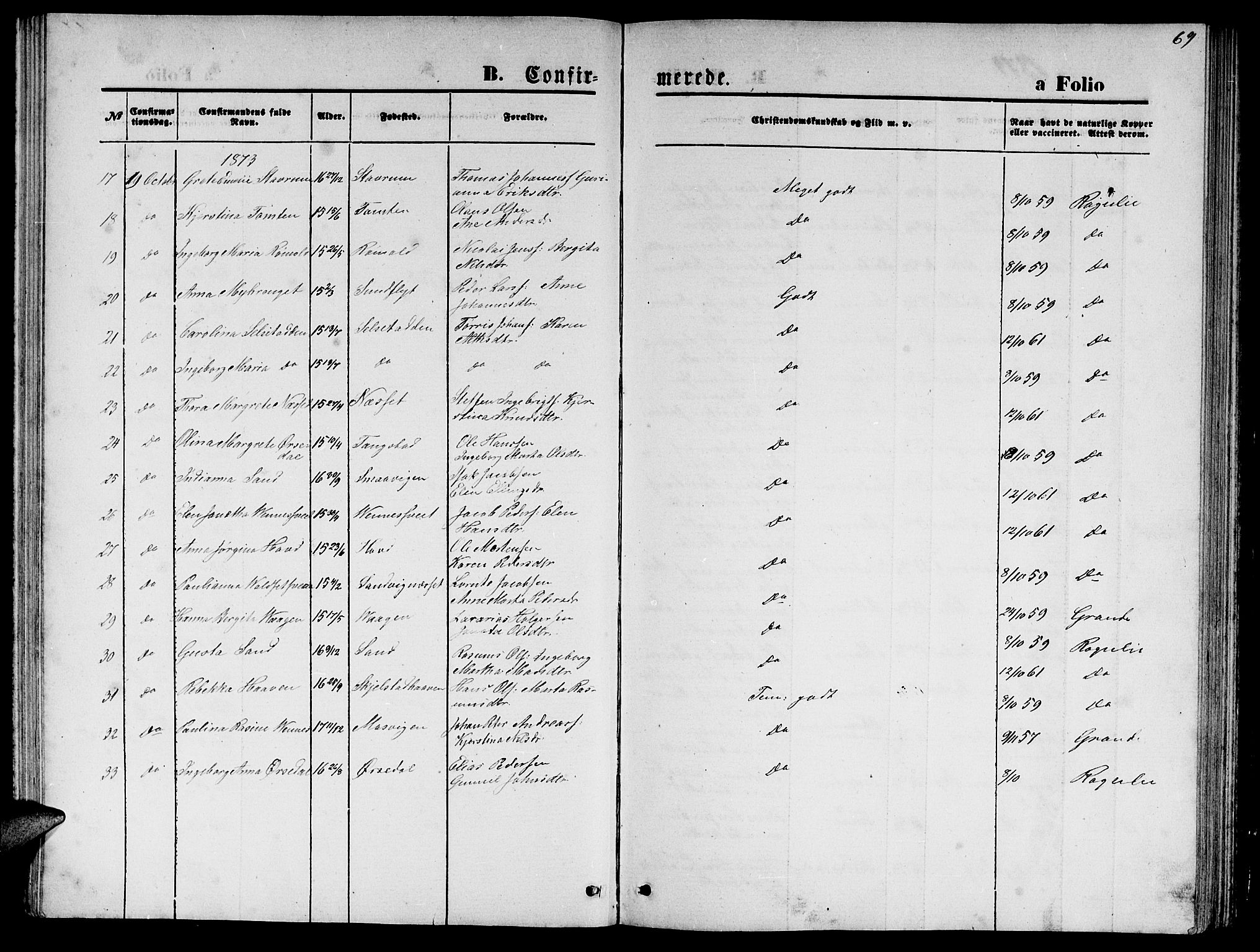 Ministerialprotokoller, klokkerbøker og fødselsregistre - Nord-Trøndelag, AV/SAT-A-1458/744/L0422: Parish register (copy) no. 744C01, 1871-1885, p. 69